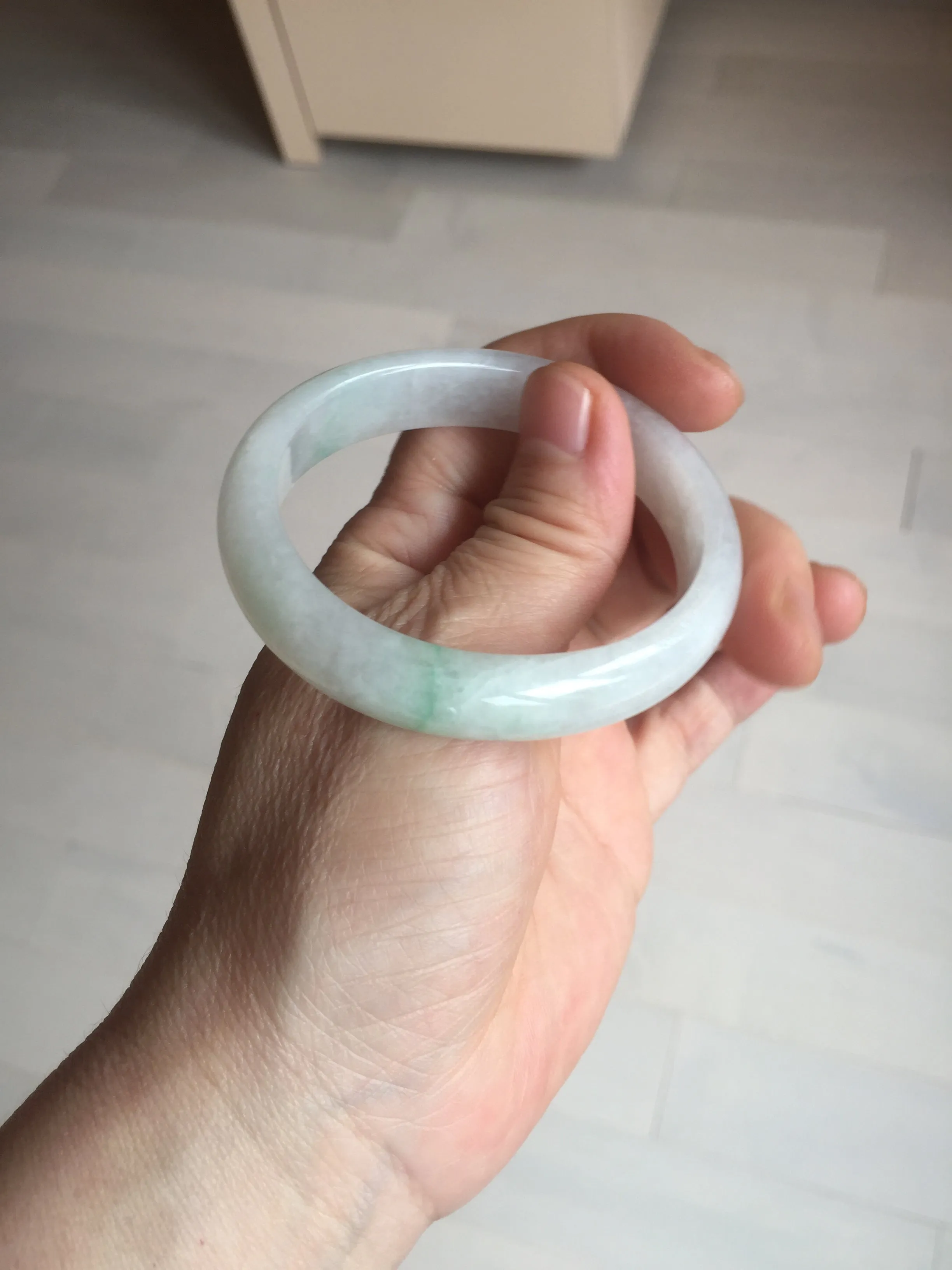 47mm certified 100% natural Type A icy watery sunny green white oval jadeite jade bangle BP47-9362