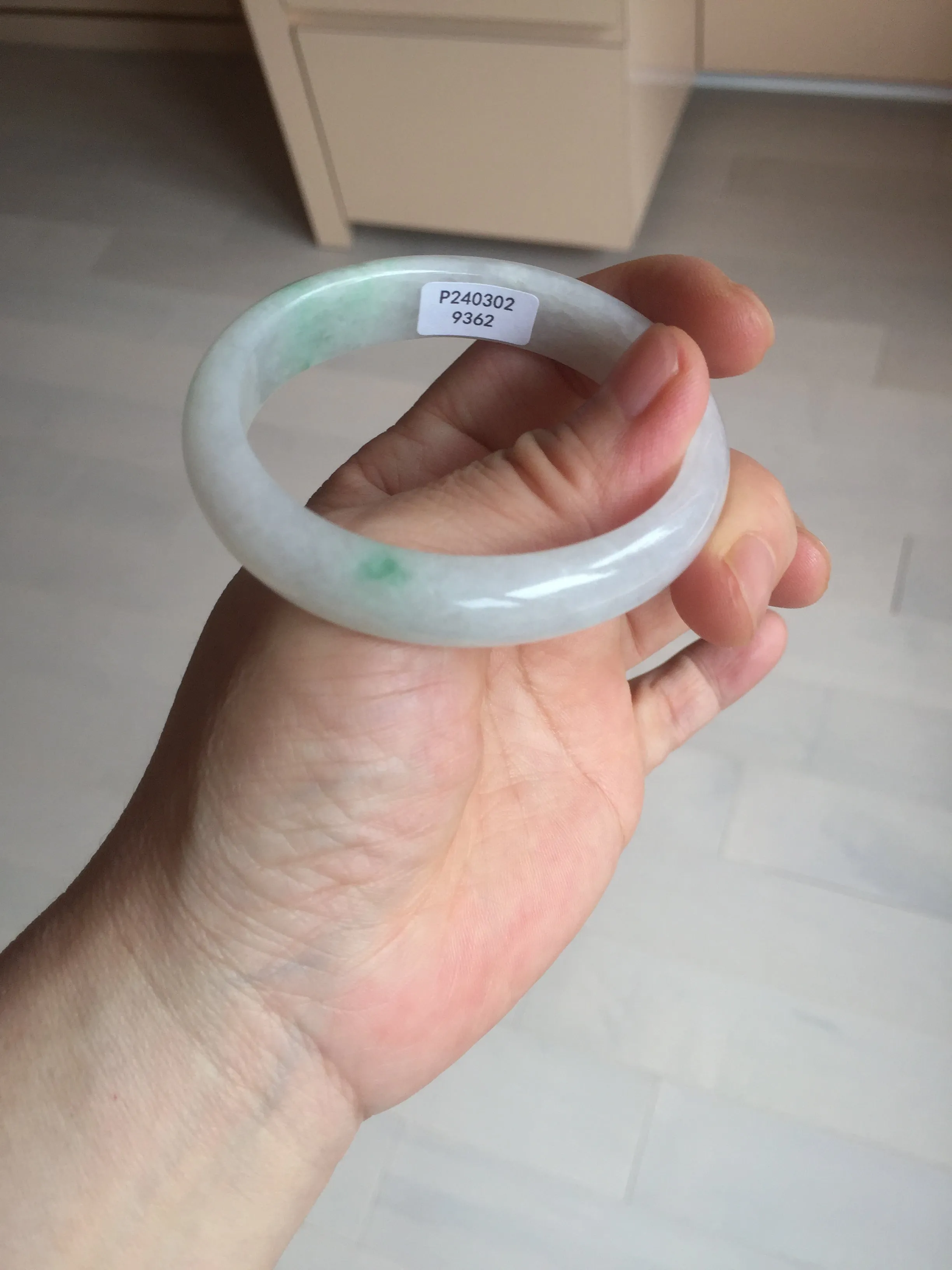 47mm certified 100% natural Type A icy watery sunny green white oval jadeite jade bangle BP47-9362