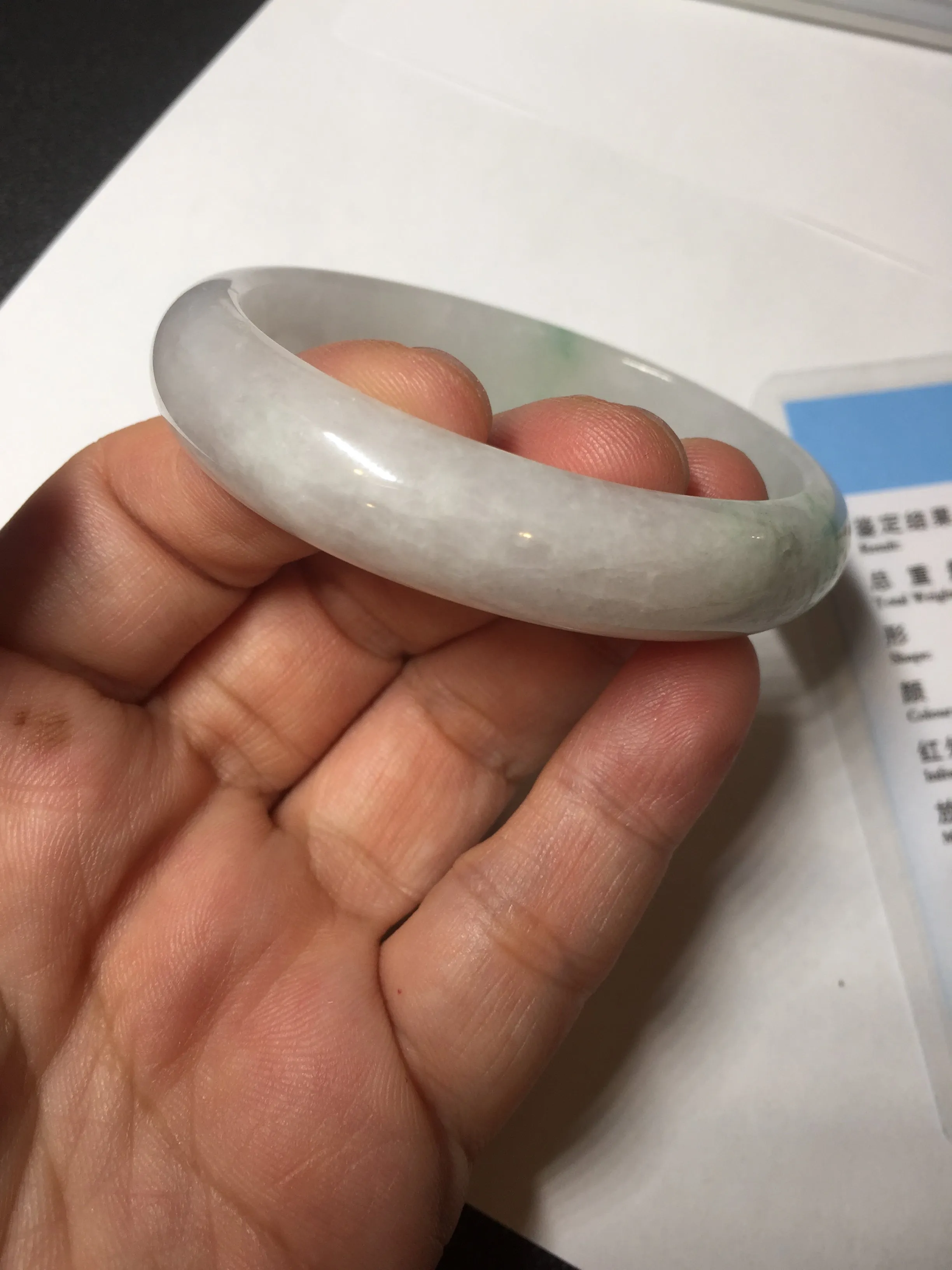 47mm certified 100% natural Type A icy watery sunny green white oval jadeite jade bangle BP47-9362