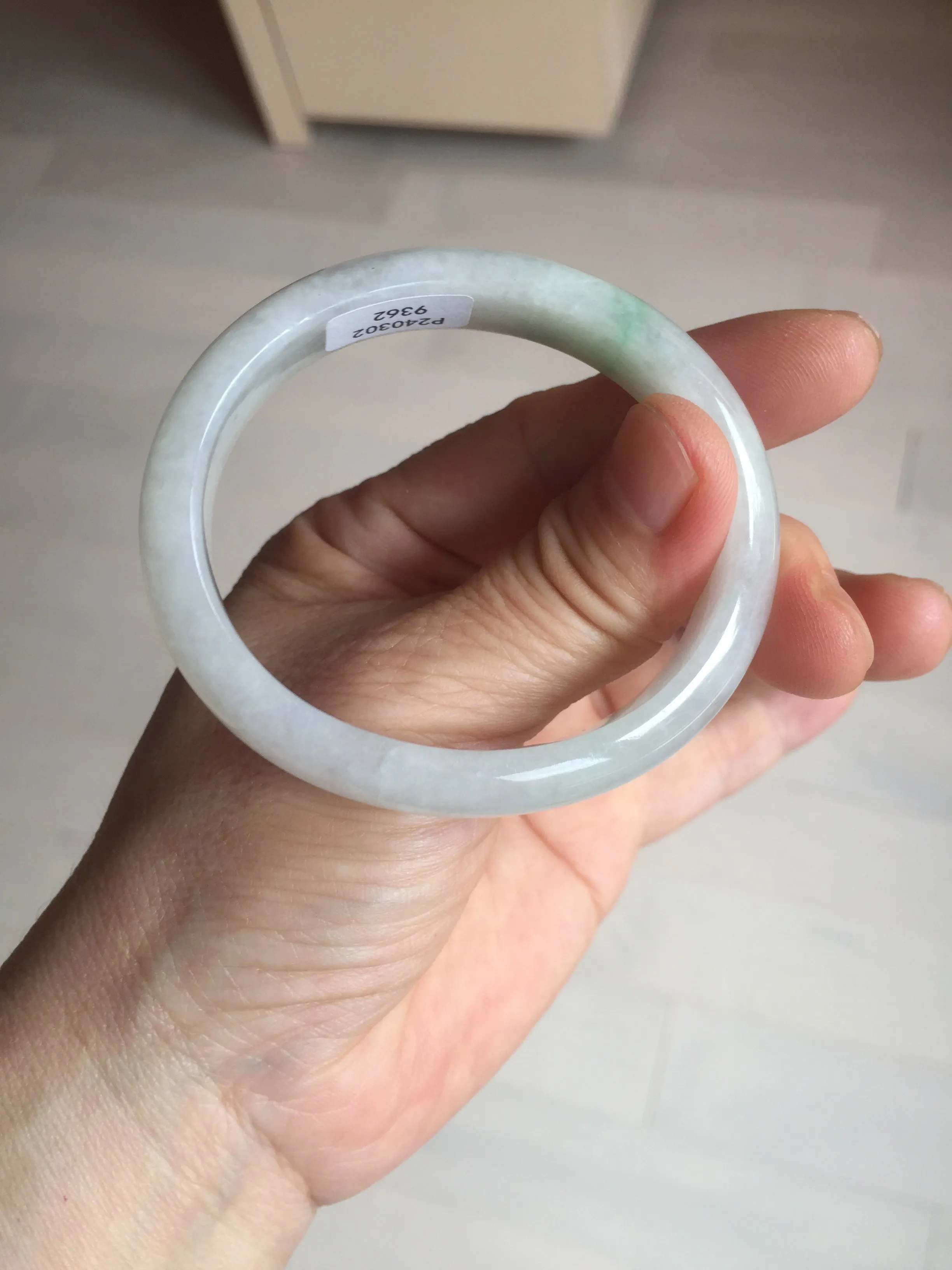 47mm certified 100% natural Type A icy watery sunny green white oval jadeite jade bangle BP47-9362