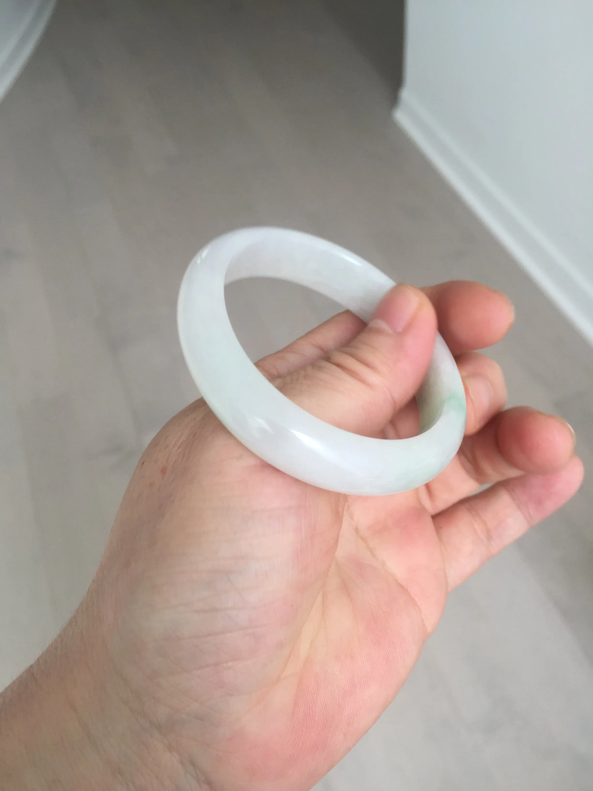 47mm certified 100% natural Type A icy watery sunny green white oval jadeite jade bangle BP47-9362