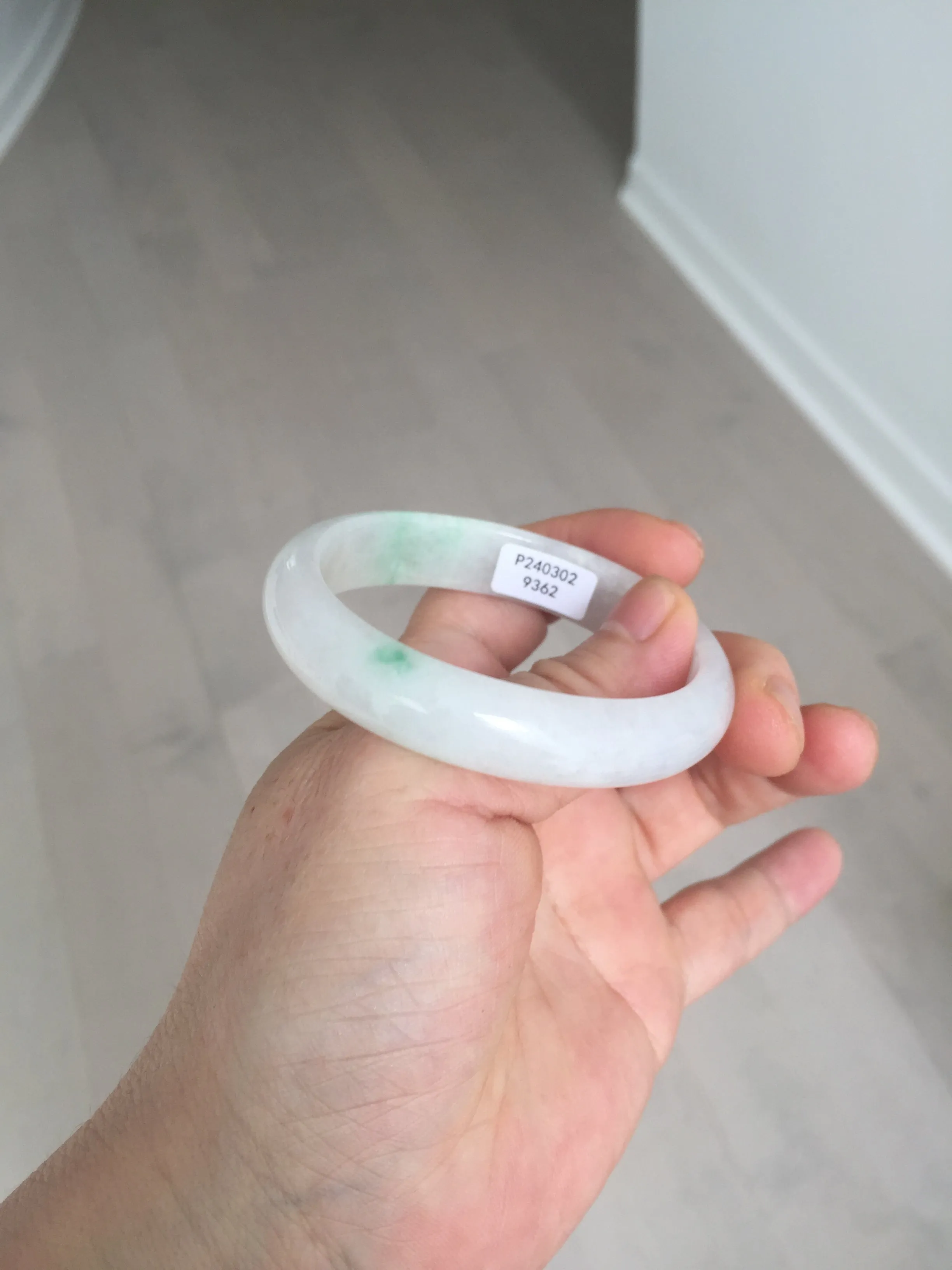 47mm certified 100% natural Type A icy watery sunny green white oval jadeite jade bangle BP47-9362