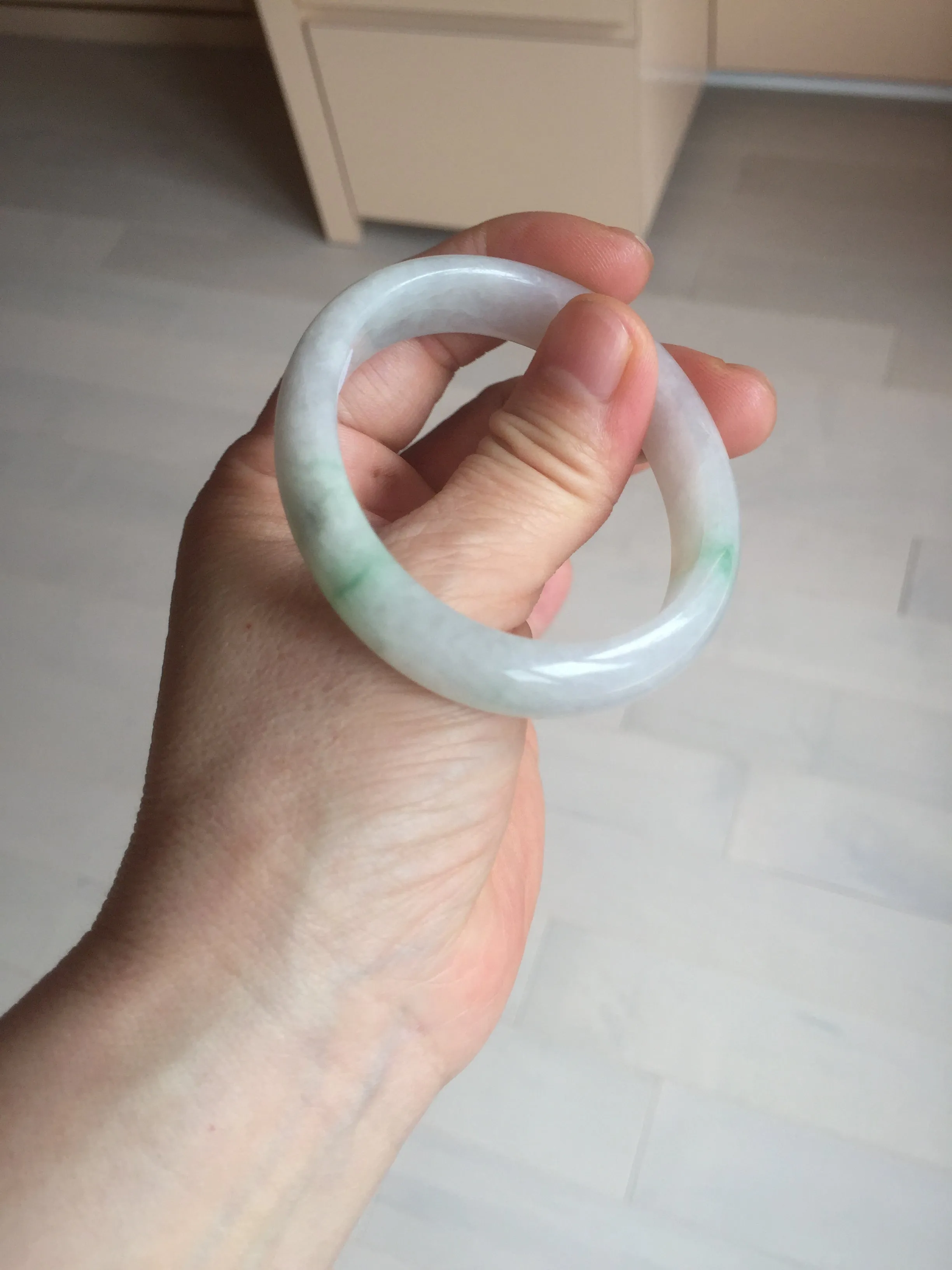 47mm certified 100% natural Type A icy watery sunny green white oval jadeite jade bangle BP47-9362