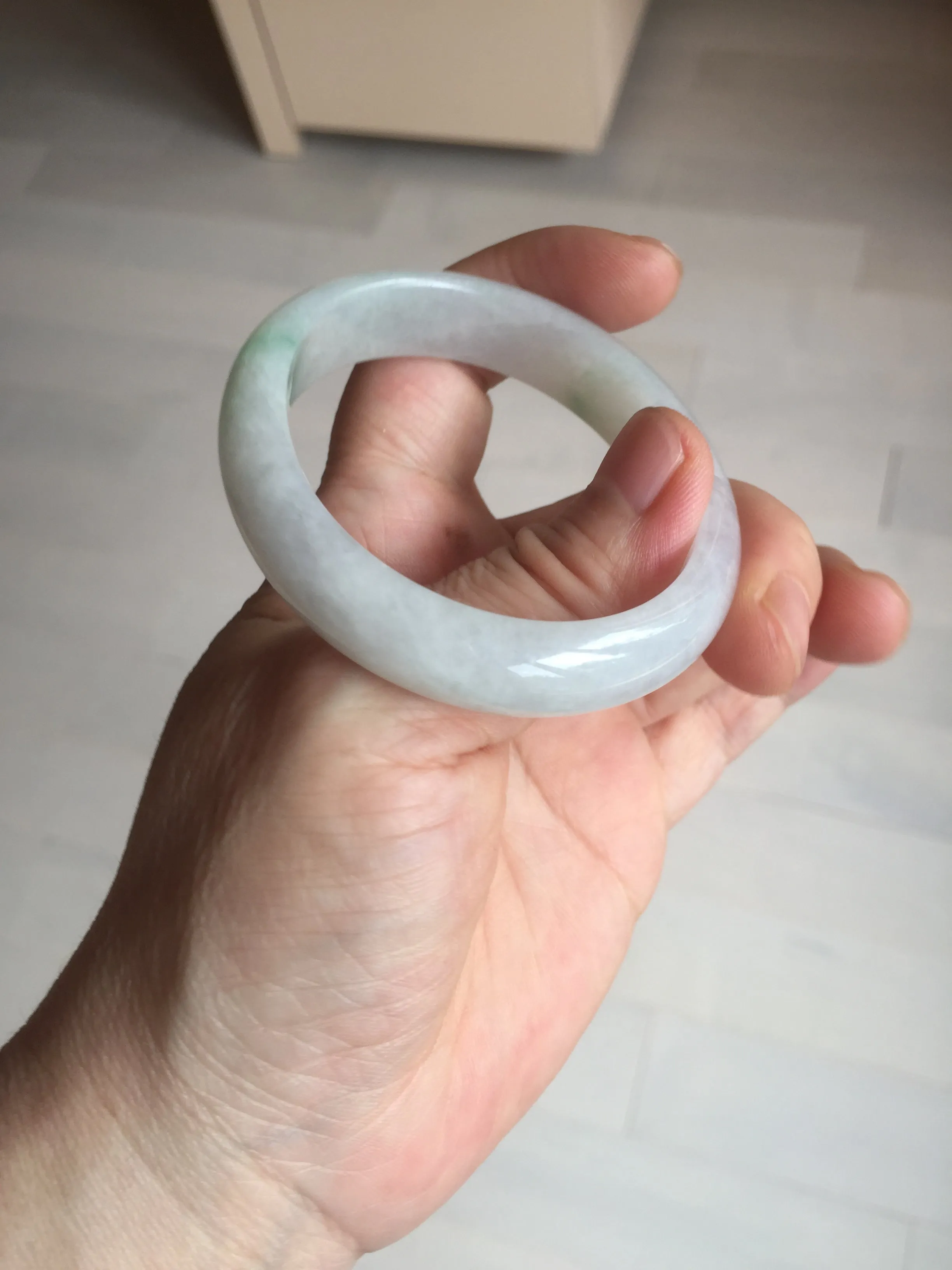 47mm certified 100% natural Type A icy watery sunny green white oval jadeite jade bangle BP47-9362