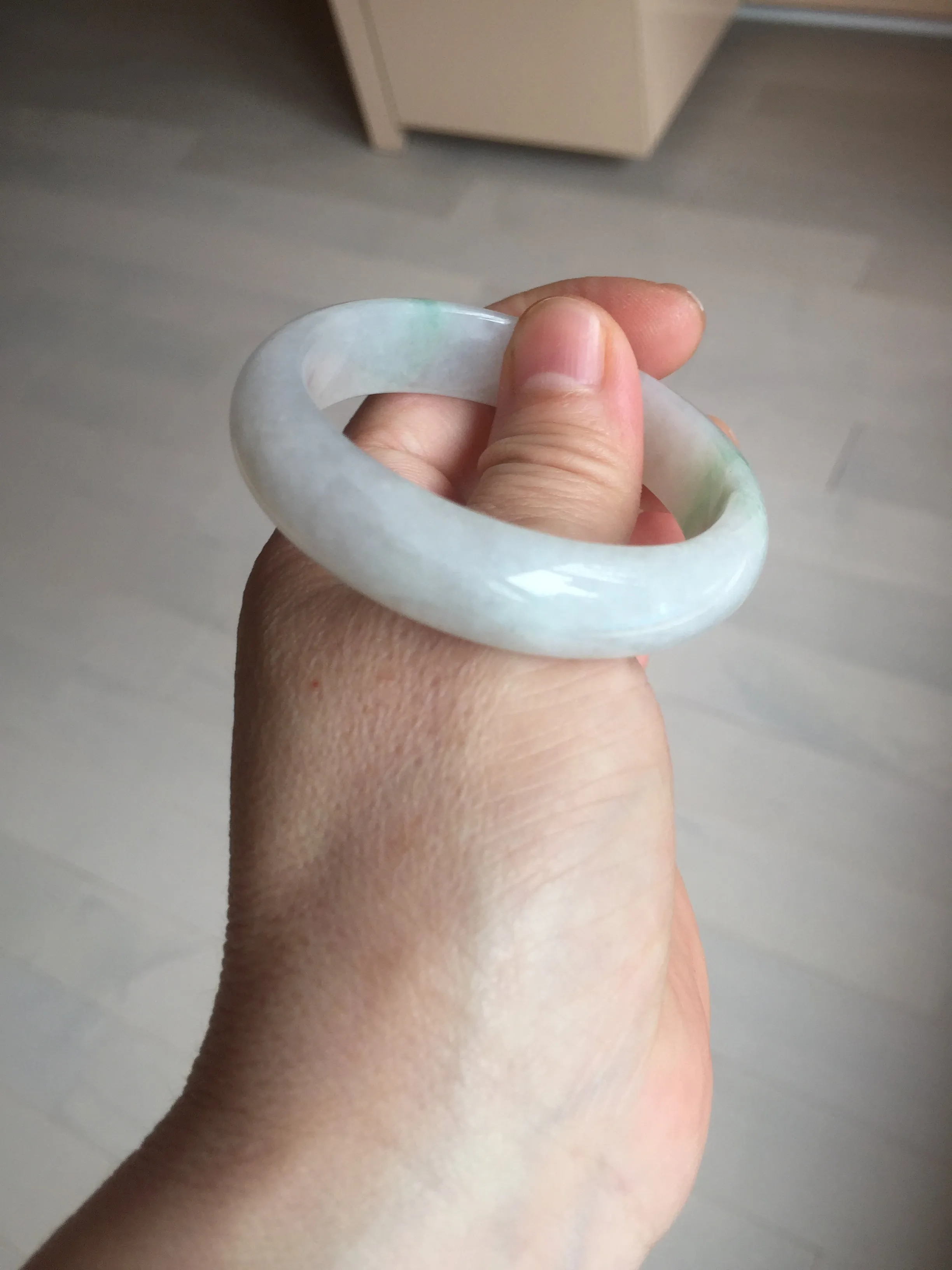 47mm certified 100% natural Type A icy watery sunny green white oval jadeite jade bangle BP47-9362