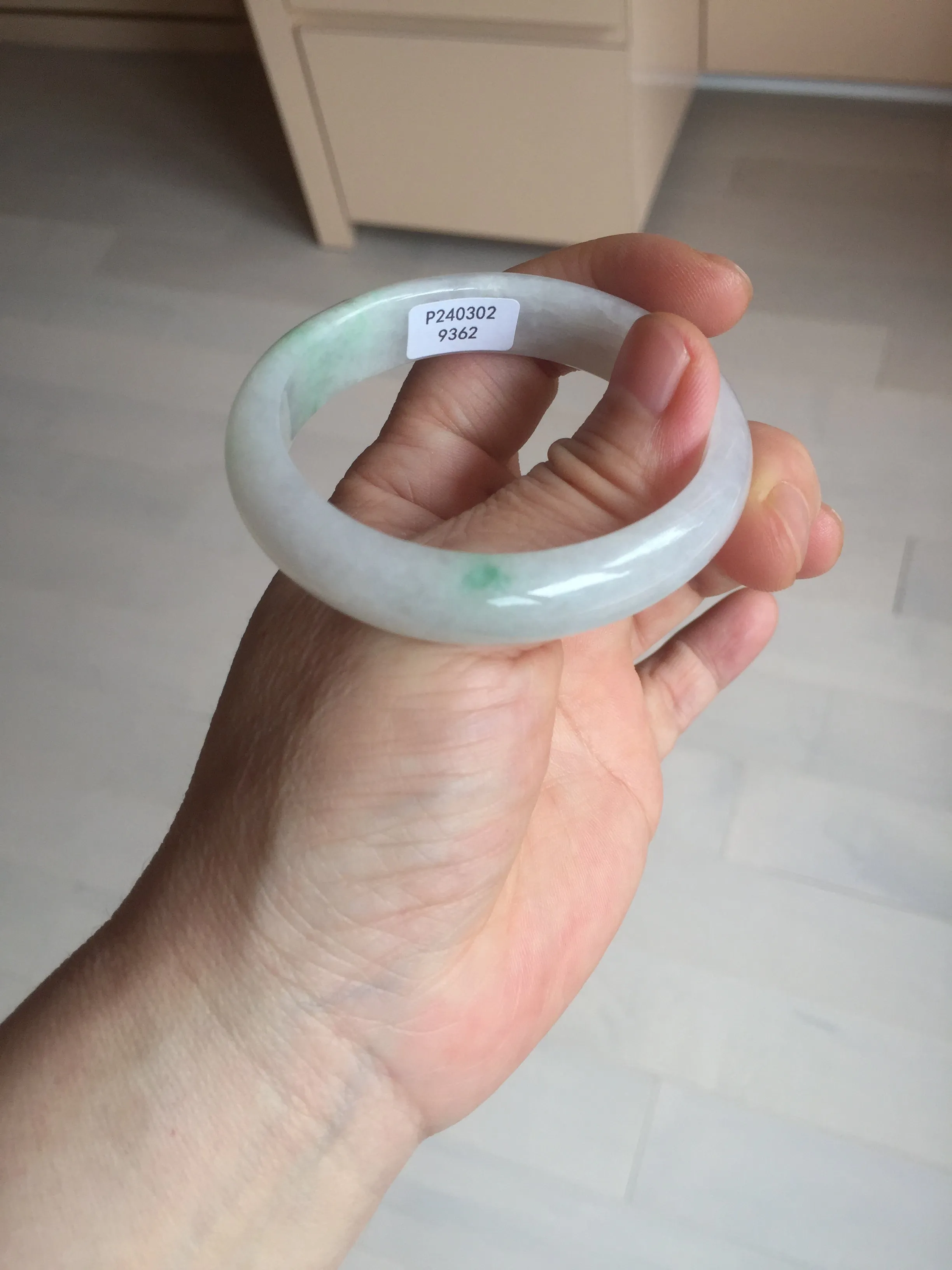 47mm certified 100% natural Type A icy watery sunny green white oval jadeite jade bangle BP47-9362
