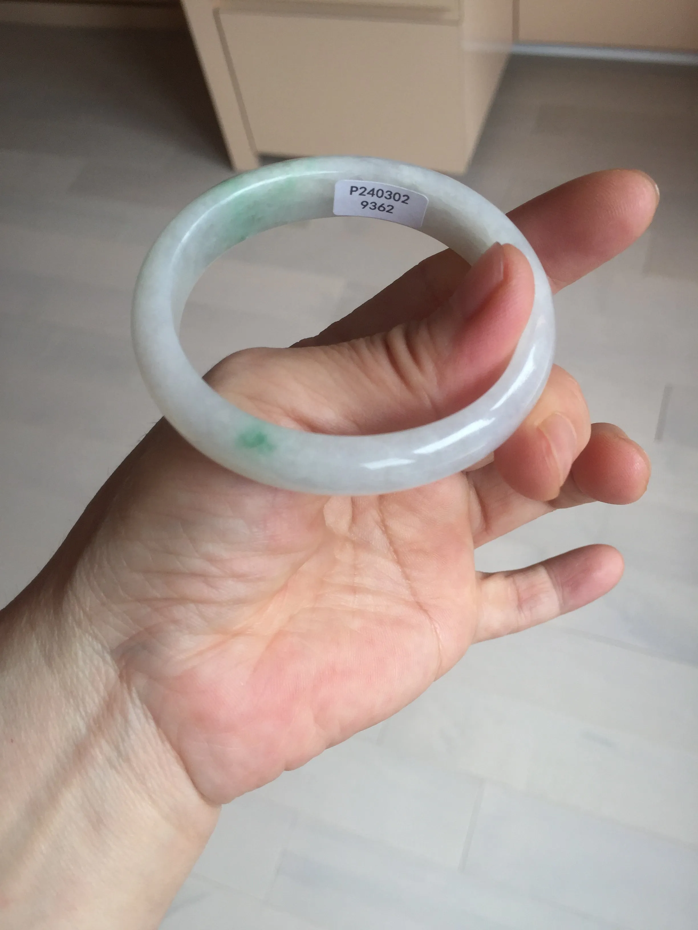 47mm certified 100% natural Type A icy watery sunny green white oval jadeite jade bangle BP47-9362