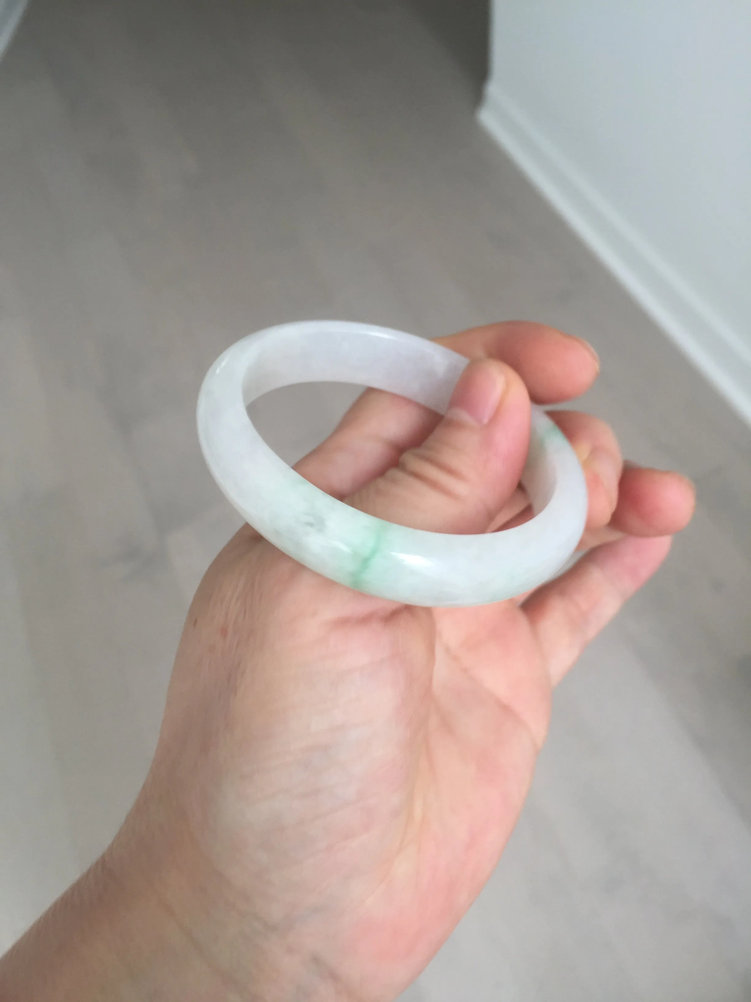 47mm certified 100% natural Type A icy watery sunny green white oval jadeite jade bangle BP47-9362