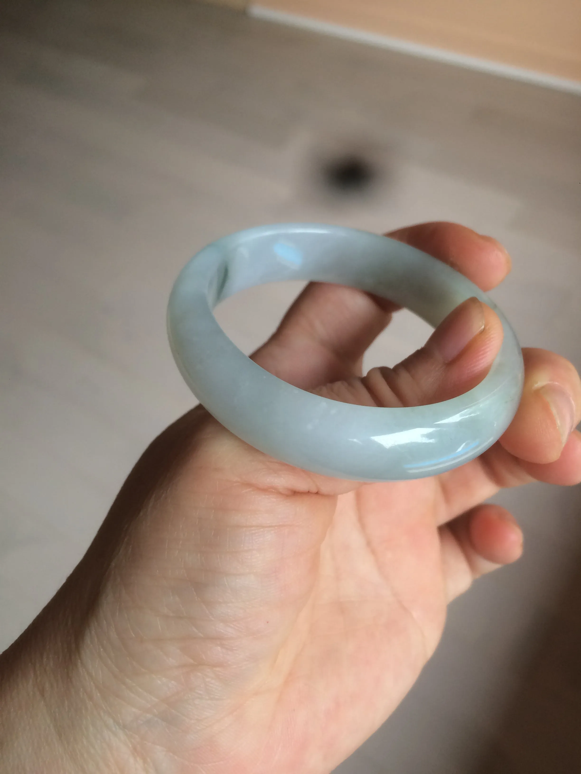 49mm Certified Type A 100% Natural light green white oval Jadeite Jade bangle AX56-0365