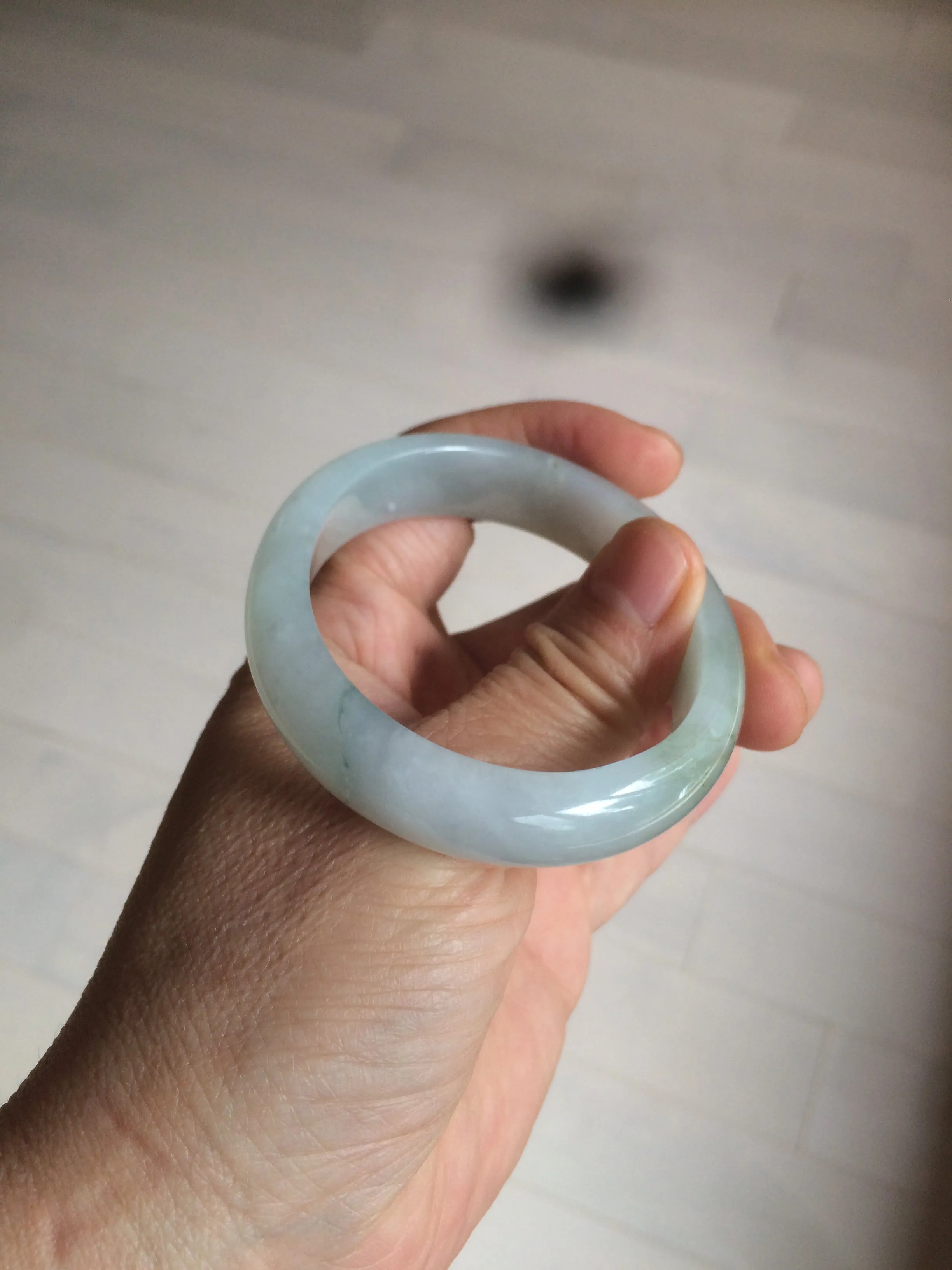 49mm Certified Type A 100% Natural light green white oval Jadeite Jade bangle AX56-0365