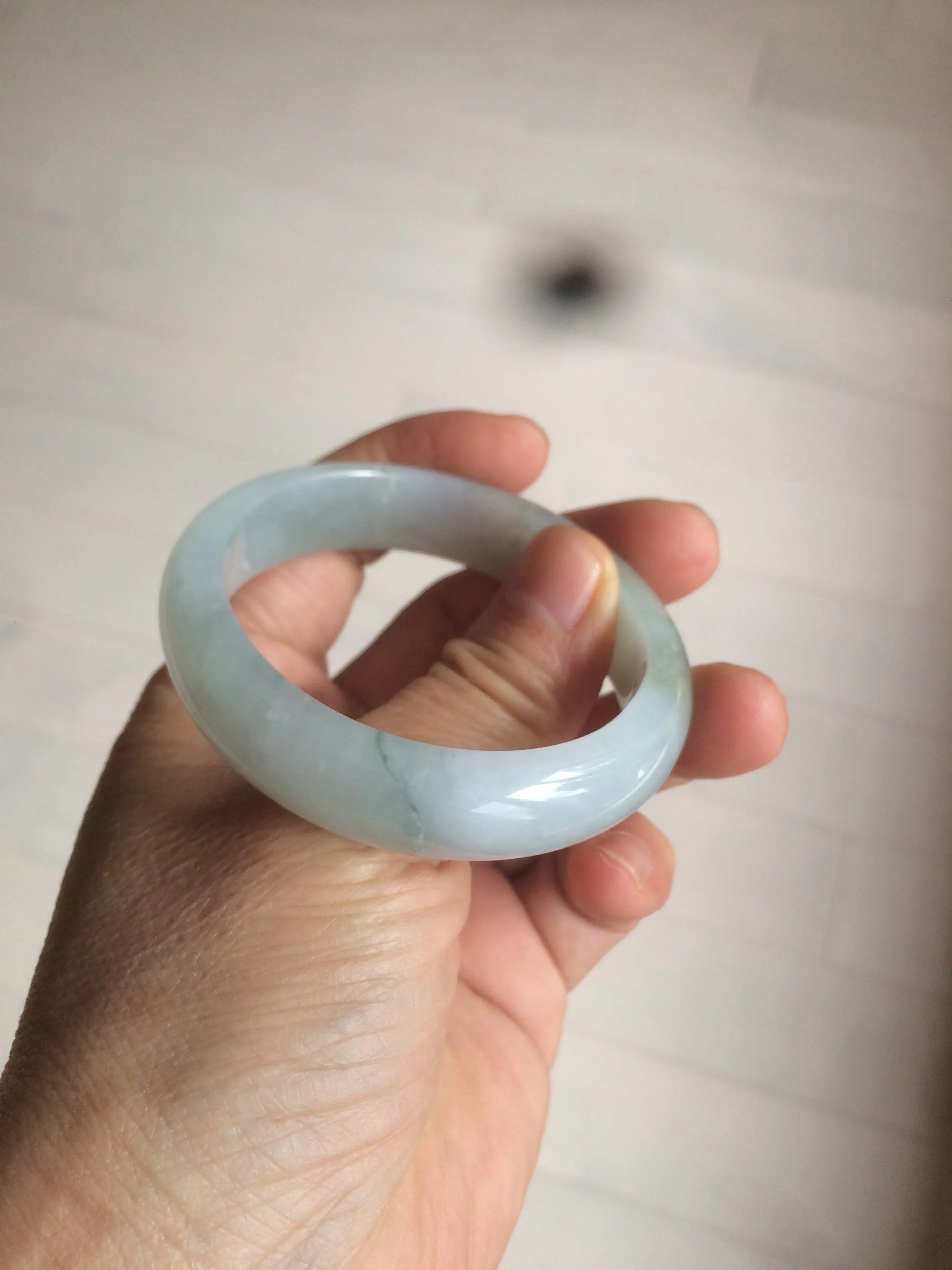 49mm Certified Type A 100% Natural light green white oval Jadeite Jade bangle AX56-0365