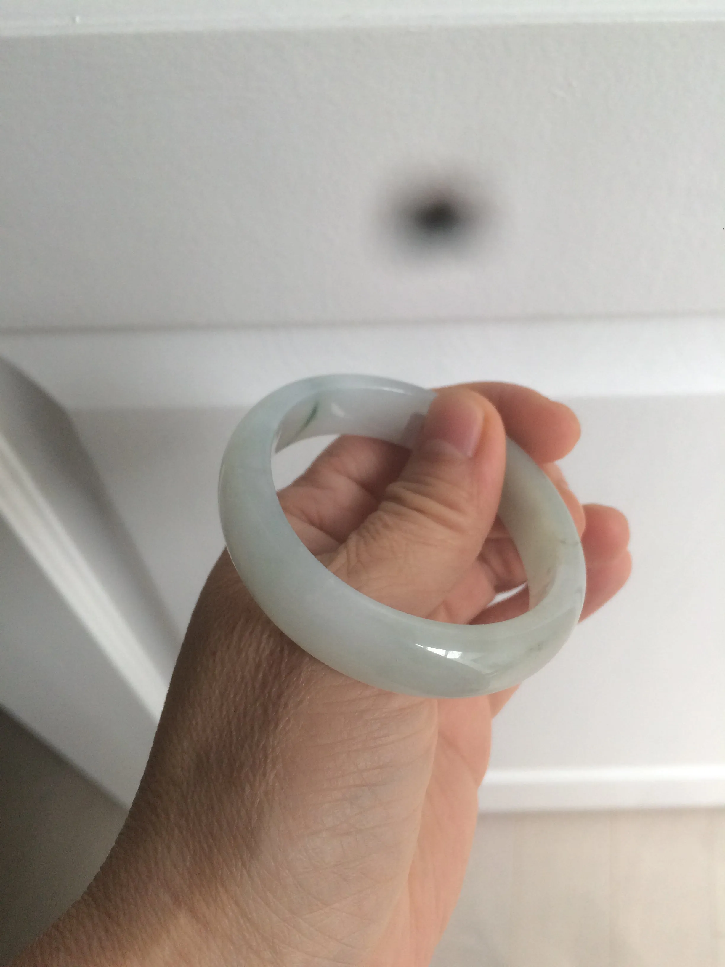 49mm Certified Type A 100% Natural light green white oval Jadeite Jade bangle AX56-0365