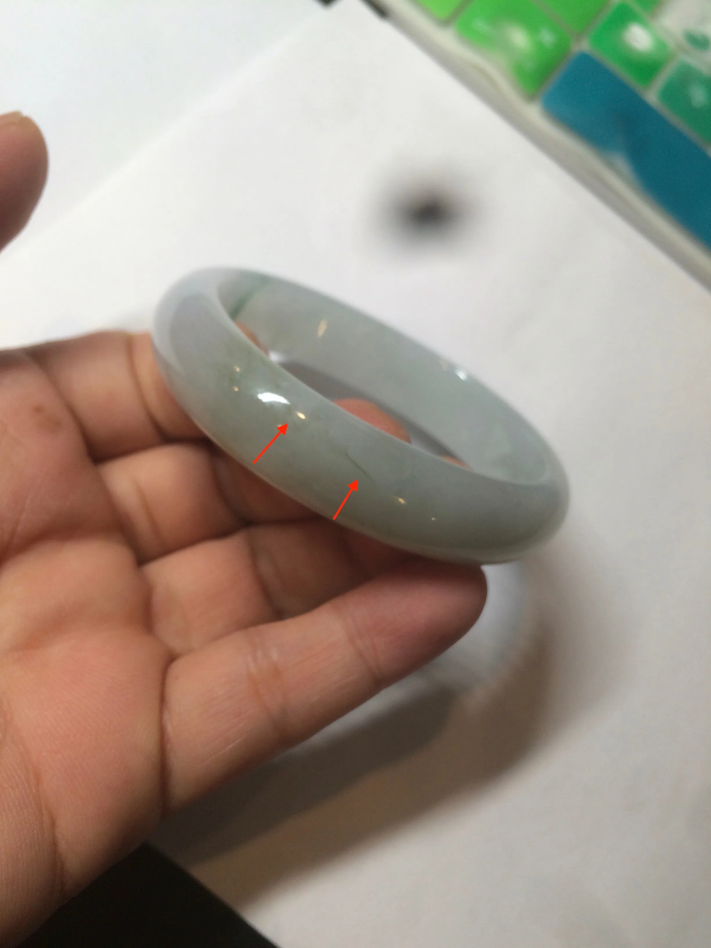 49mm Certified Type A 100% Natural light green white oval Jadeite Jade bangle AX56-0365