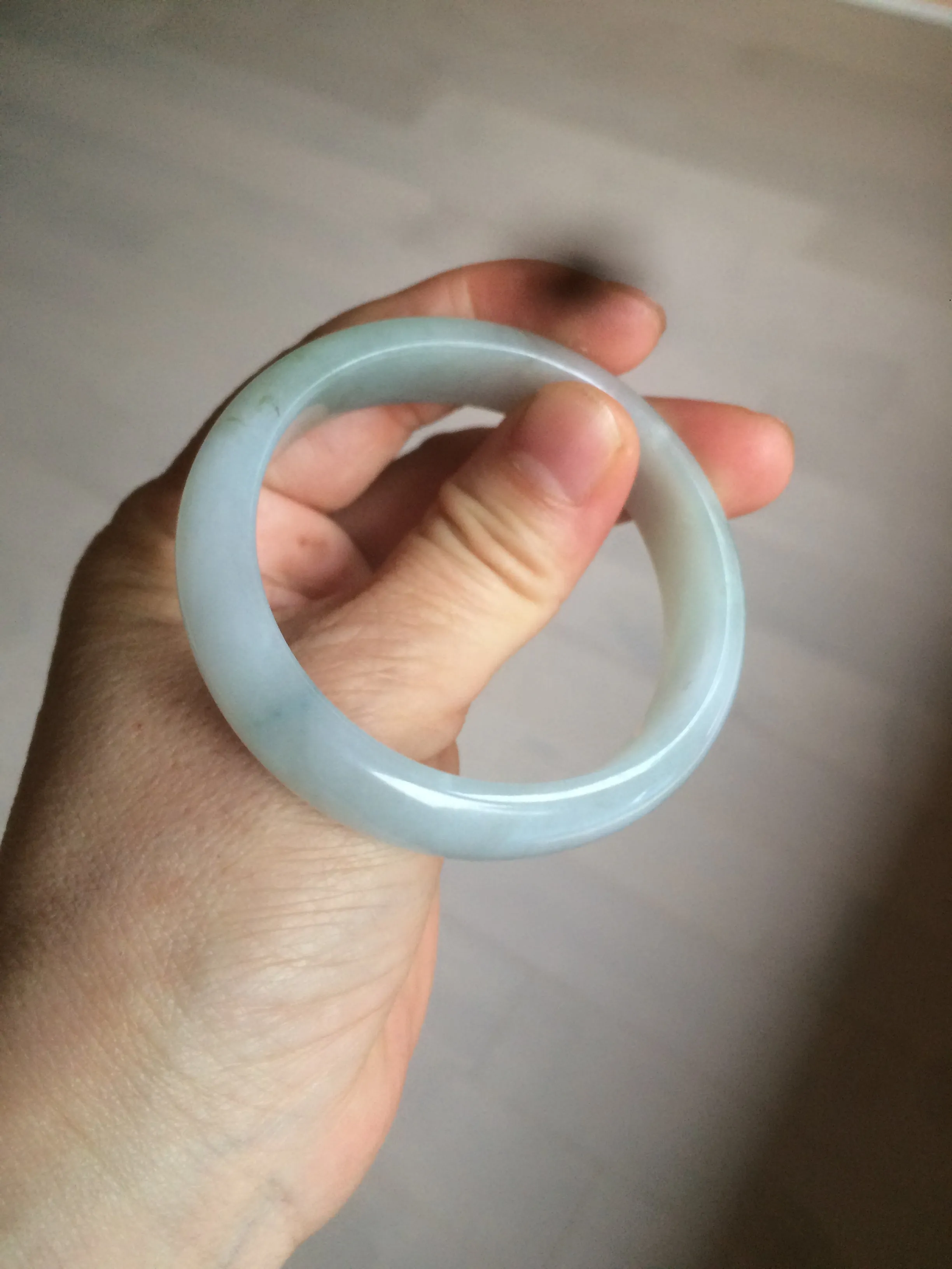 49mm Certified Type A 100% Natural light green white oval Jadeite Jade bangle AX56-0365