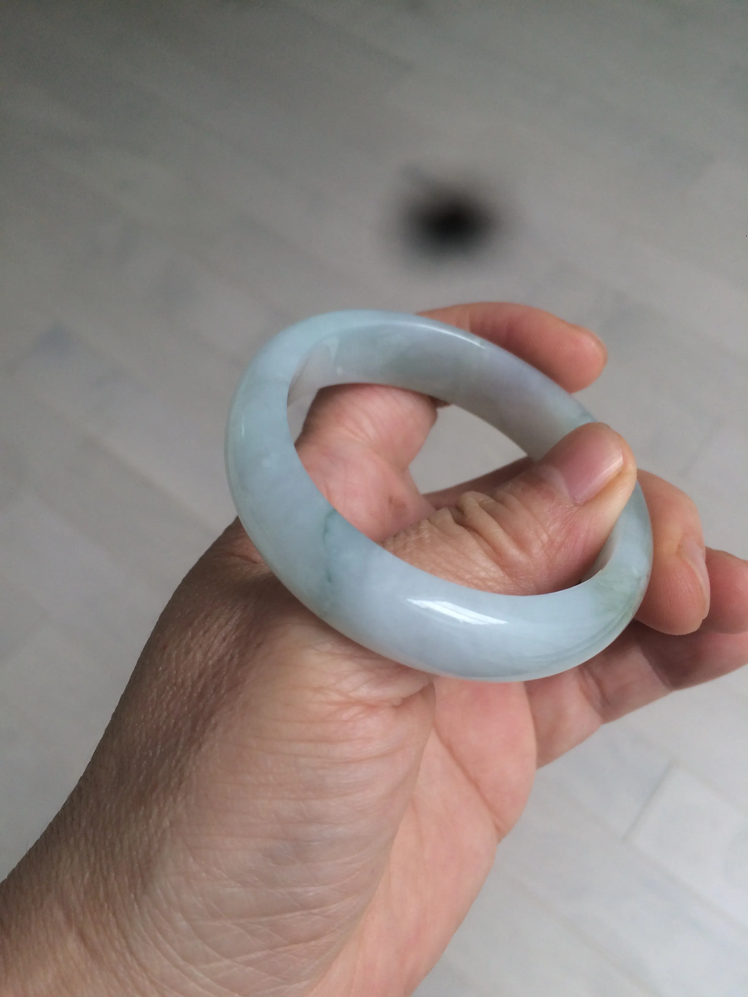 49mm Certified Type A 100% Natural light green white oval Jadeite Jade bangle AX56-0365