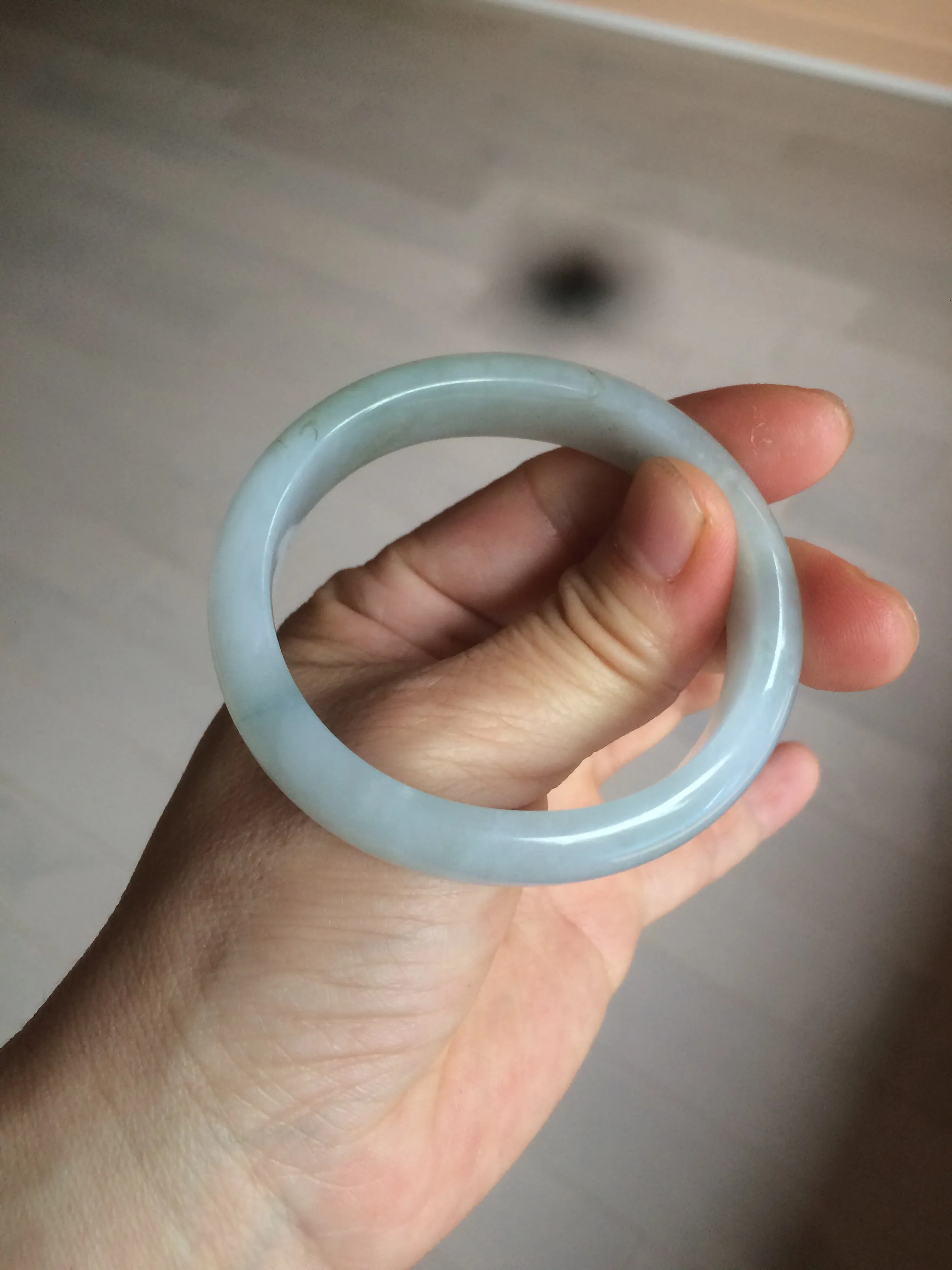 49mm Certified Type A 100% Natural light green white oval Jadeite Jade bangle AX56-0365