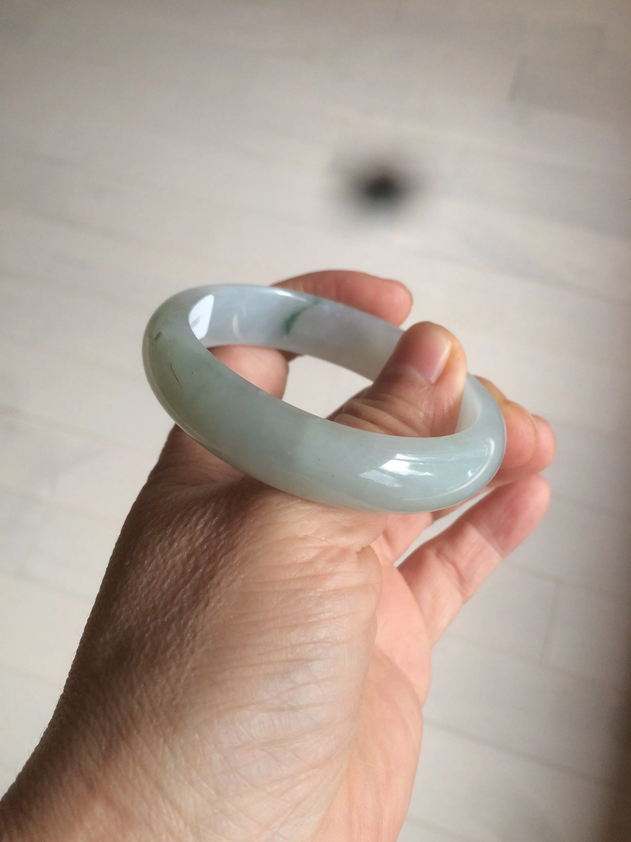 49mm Certified Type A 100% Natural light green white oval Jadeite Jade bangle AX56-0365