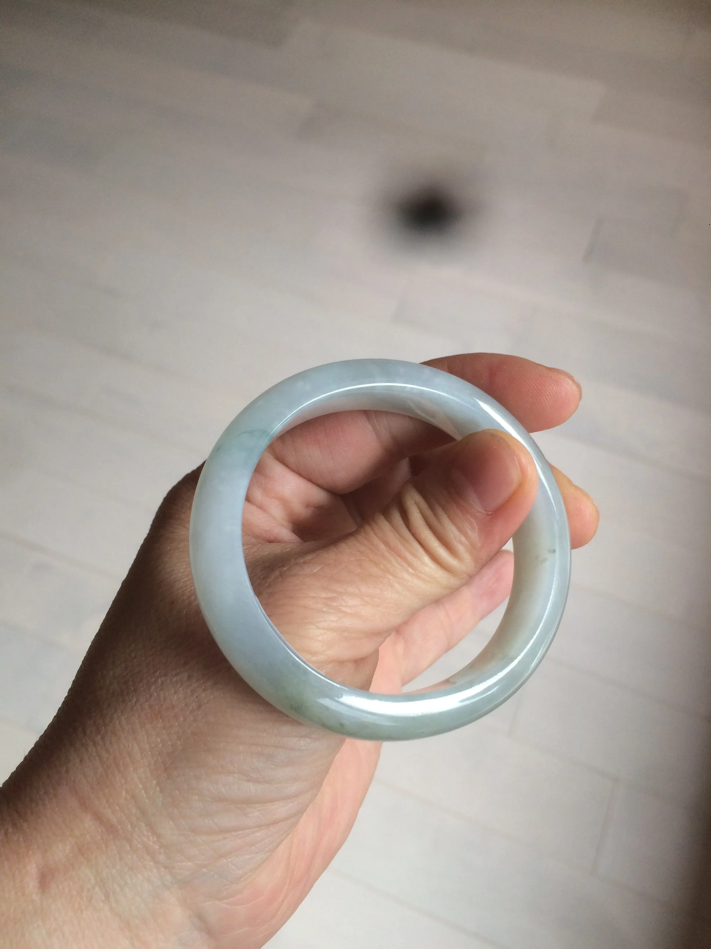 49mm Certified Type A 100% Natural light green white oval Jadeite Jade bangle AX56-0365