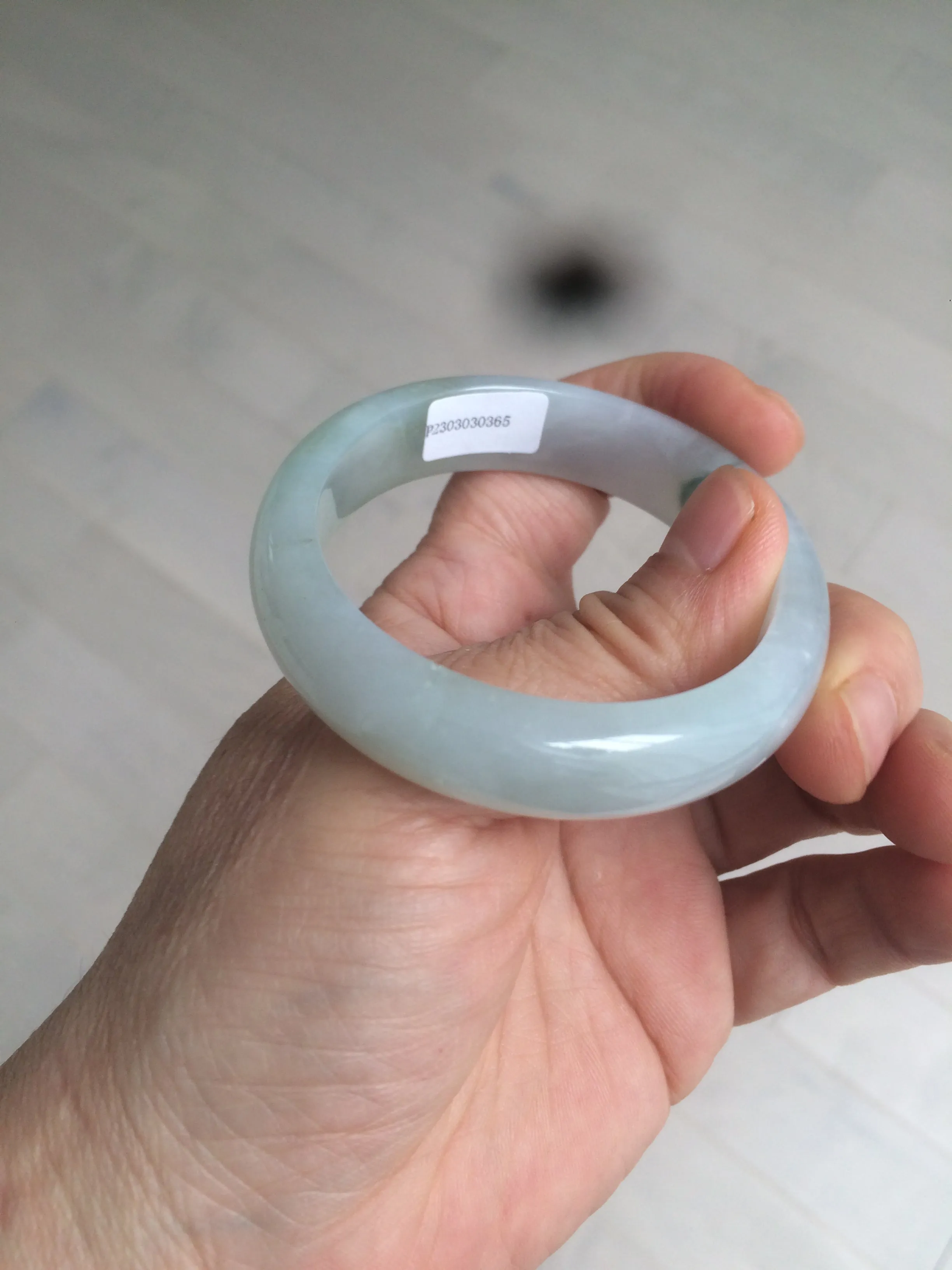 49mm Certified Type A 100% Natural light green white oval Jadeite Jade bangle AX56-0365
