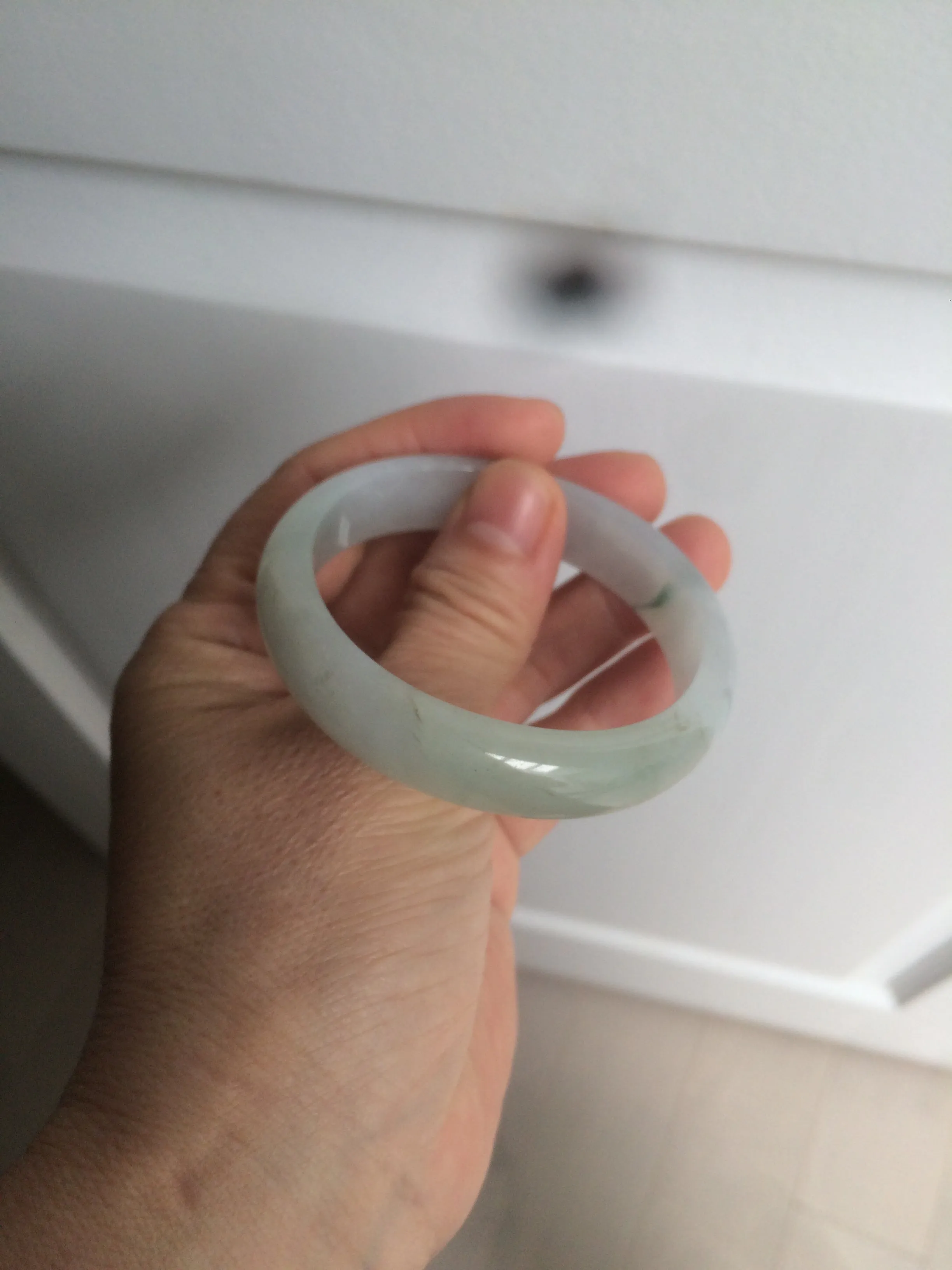 49mm Certified Type A 100% Natural light green white oval Jadeite Jade bangle AX56-0365