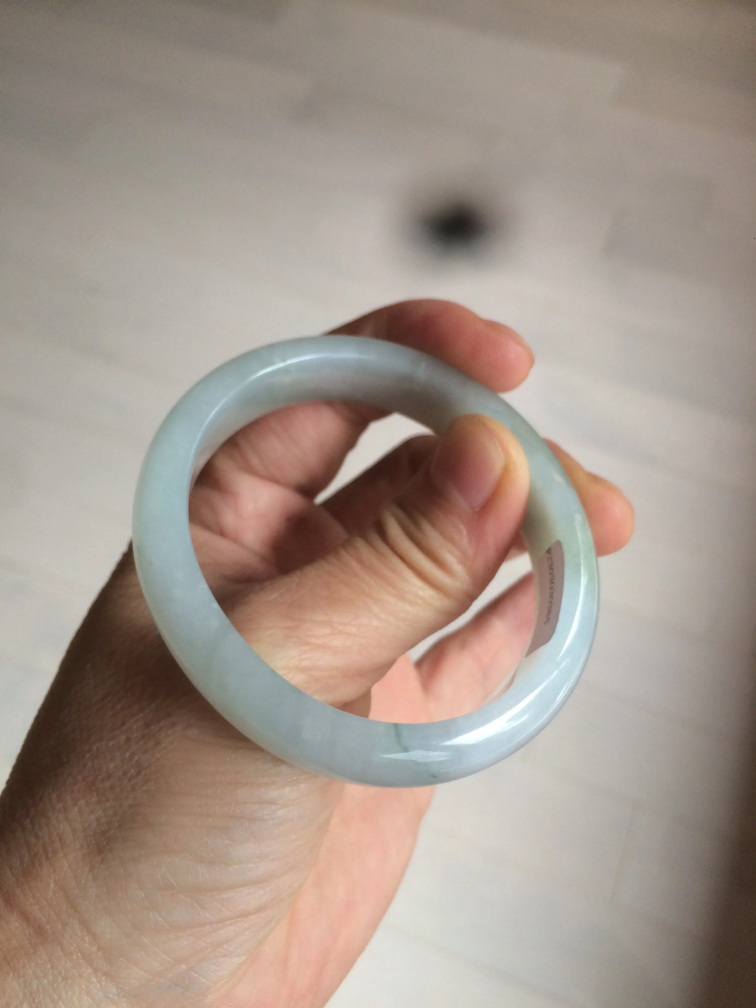 49mm Certified Type A 100% Natural light green white oval Jadeite Jade bangle AX56-0365