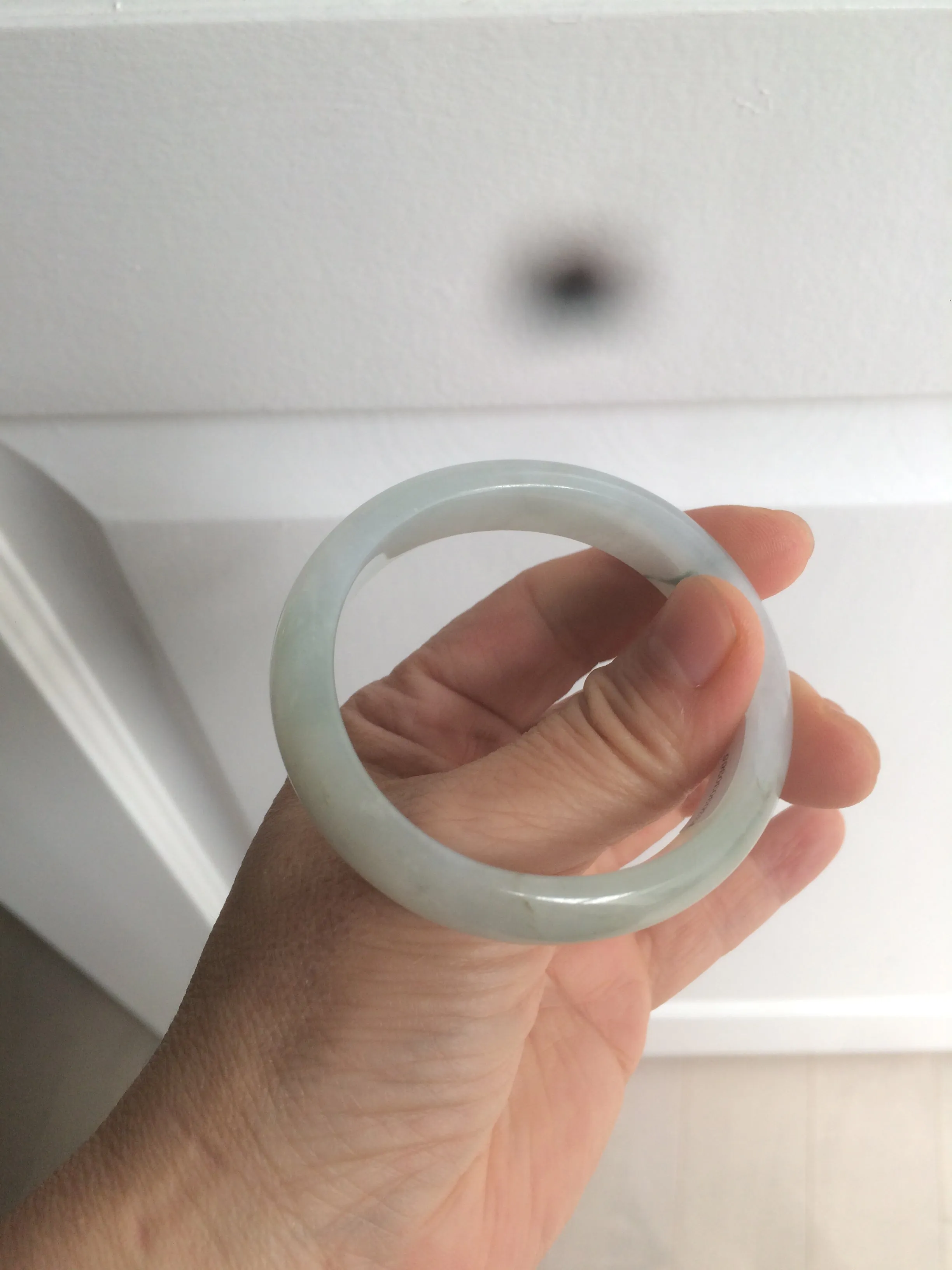 49mm Certified Type A 100% Natural light green white oval Jadeite Jade bangle AX56-0365
