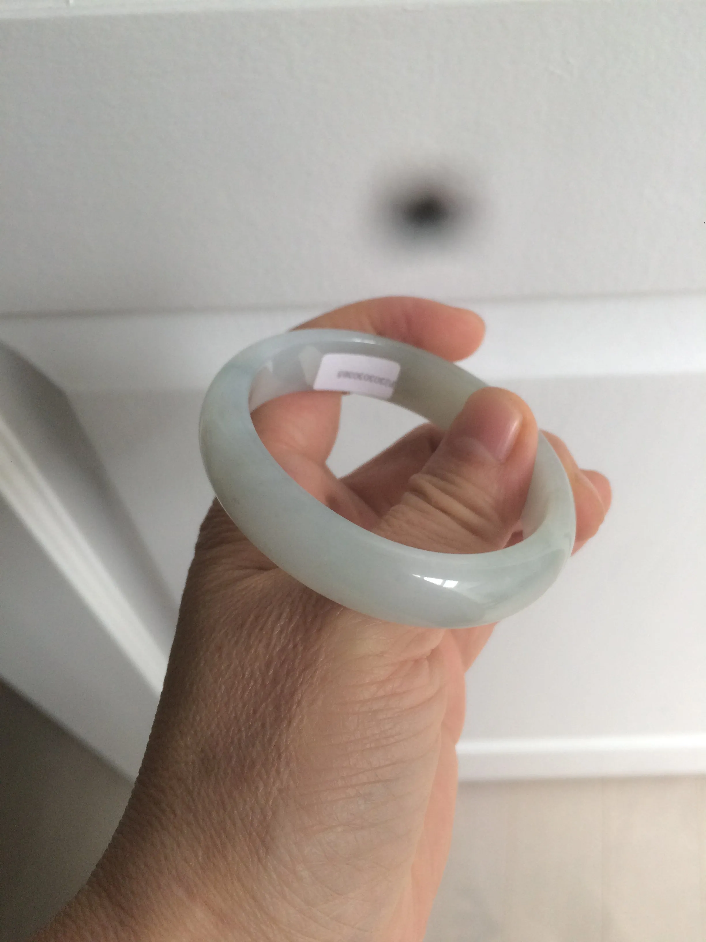 49mm Certified Type A 100% Natural light green white oval Jadeite Jade bangle AX56-0365
