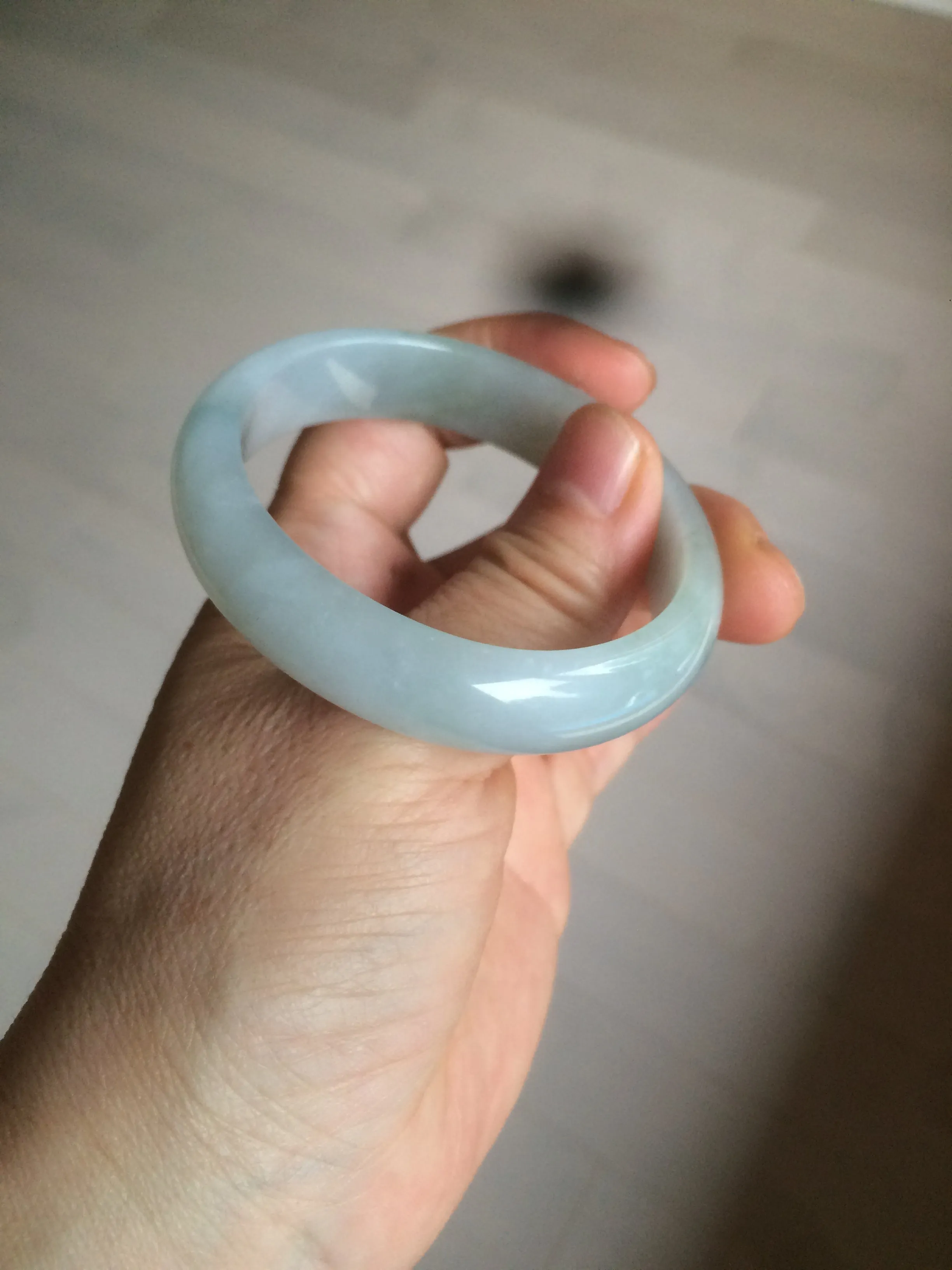 49mm Certified Type A 100% Natural light green white oval Jadeite Jade bangle AX56-0365