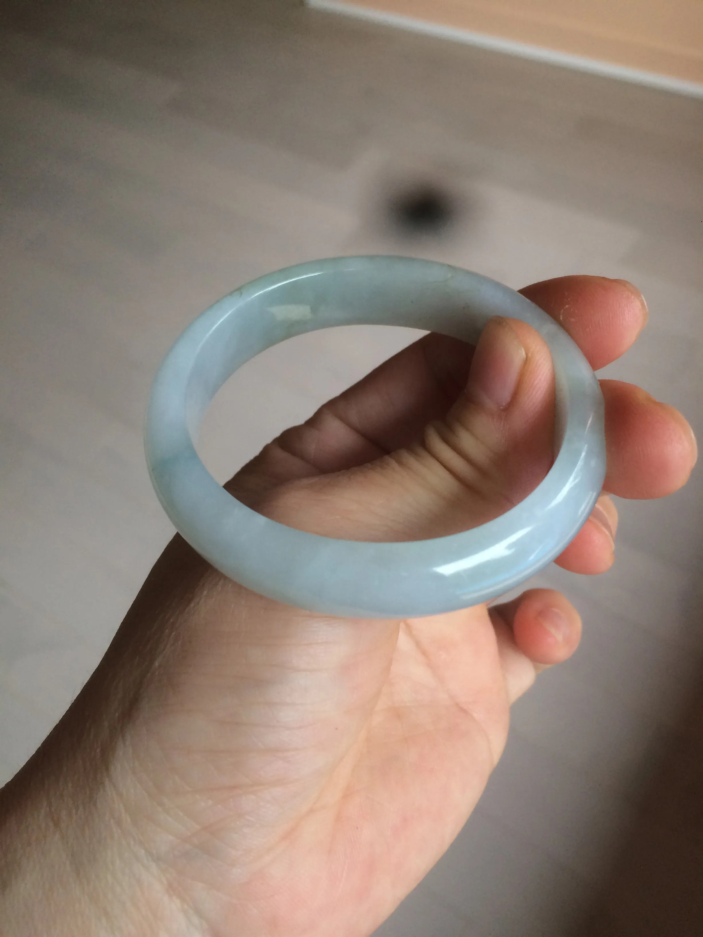 49mm Certified Type A 100% Natural light green white oval Jadeite Jade bangle AX56-0365