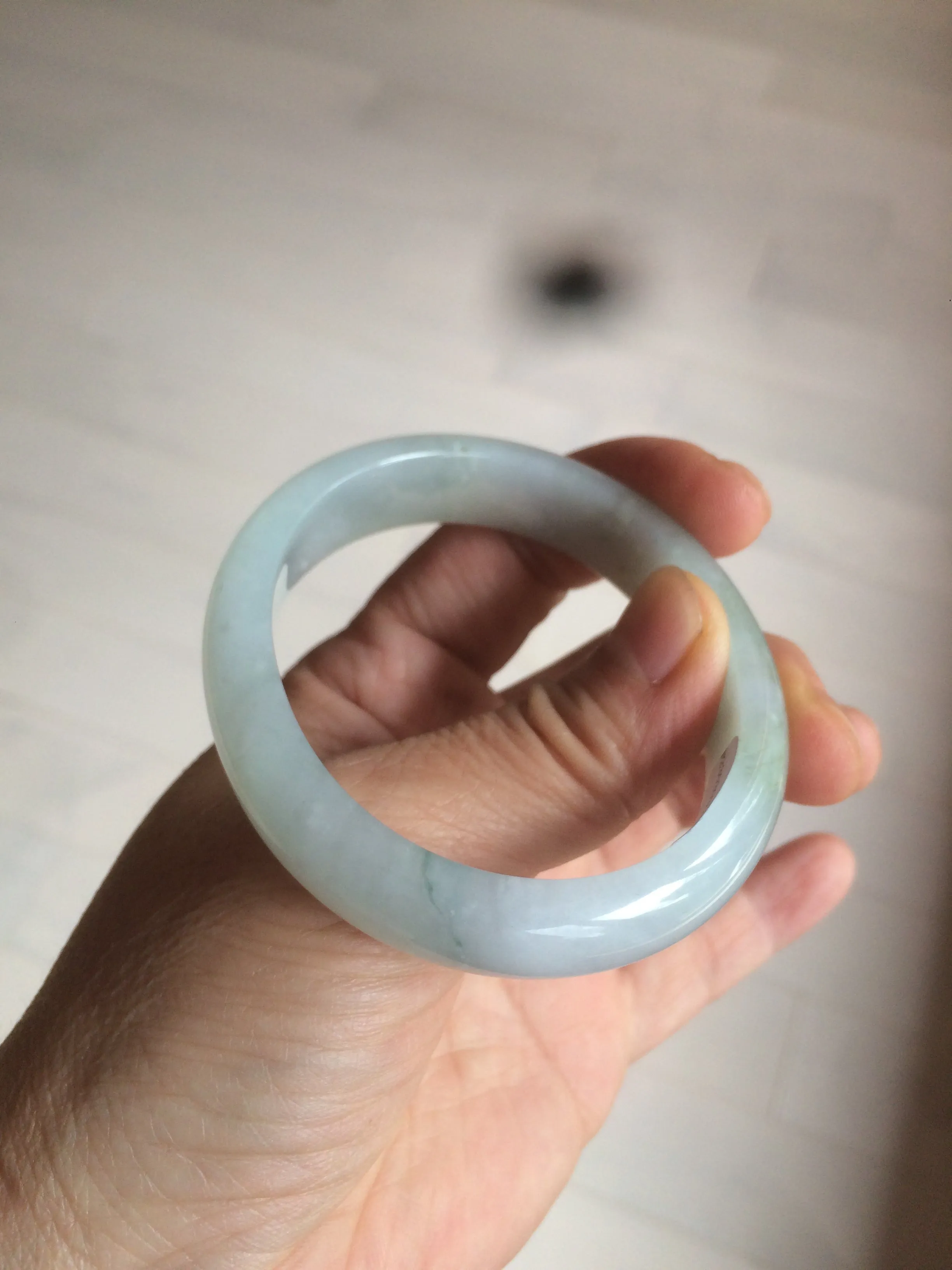 49mm Certified Type A 100% Natural light green white oval Jadeite Jade bangle AX56-0365
