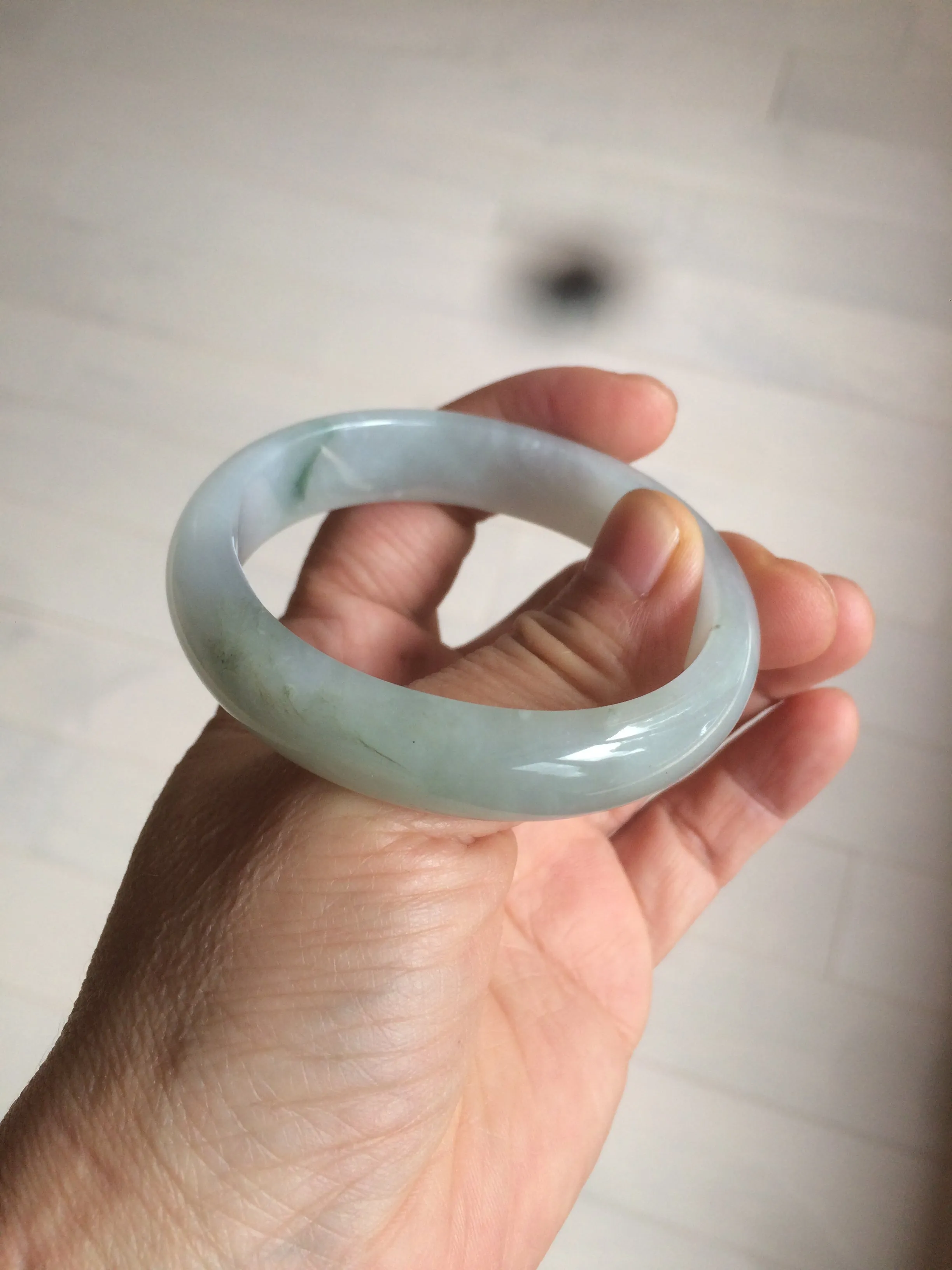 49mm Certified Type A 100% Natural light green white oval Jadeite Jade bangle AX56-0365