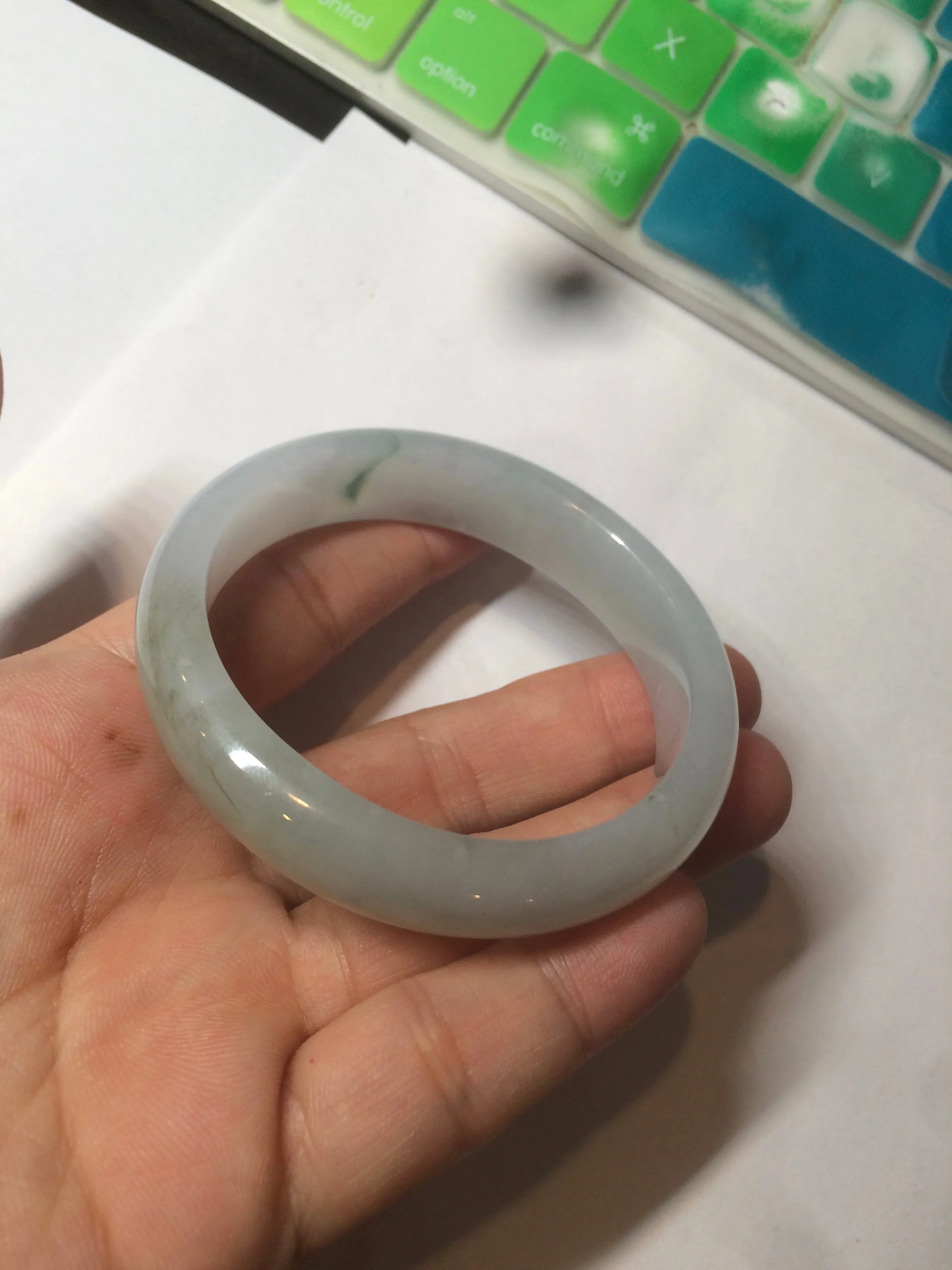 49mm Certified Type A 100% Natural light green white oval Jadeite Jade bangle AX56-0365