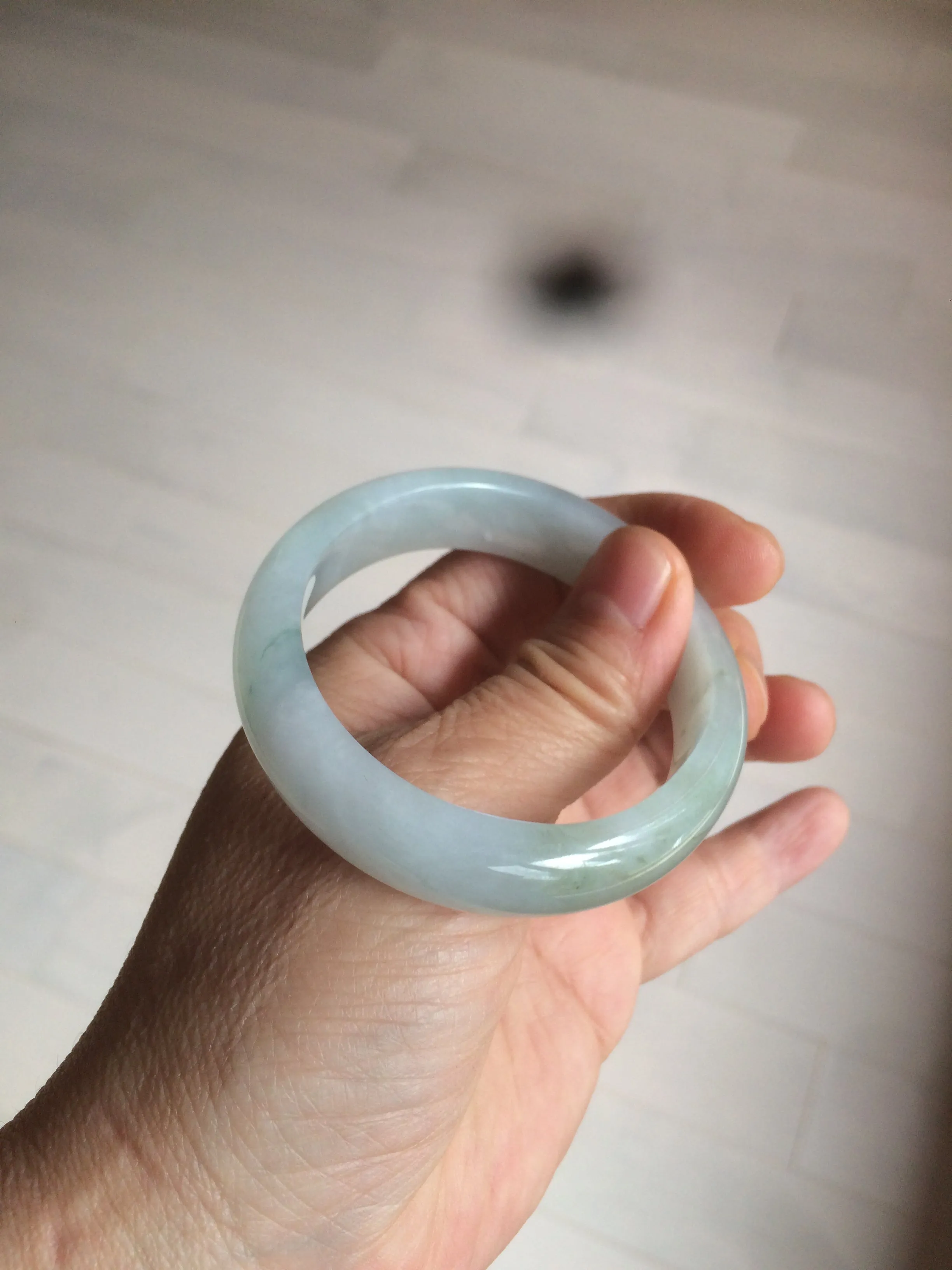 49mm Certified Type A 100% Natural light green white oval Jadeite Jade bangle AX56-0365