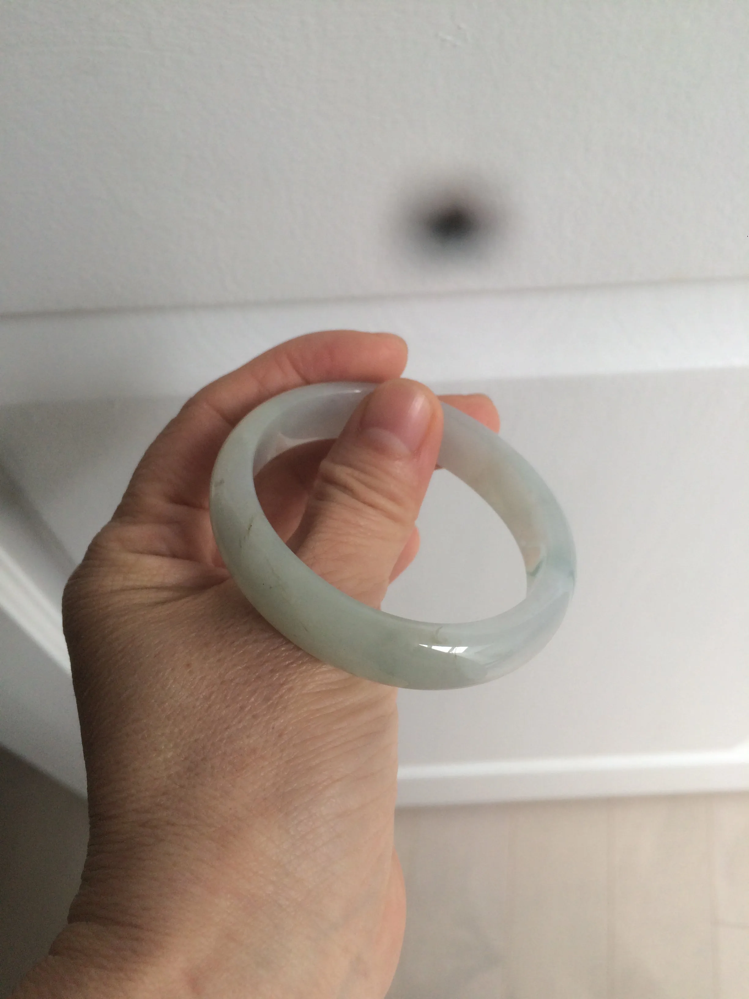 49mm Certified Type A 100% Natural light green white oval Jadeite Jade bangle AX56-0365