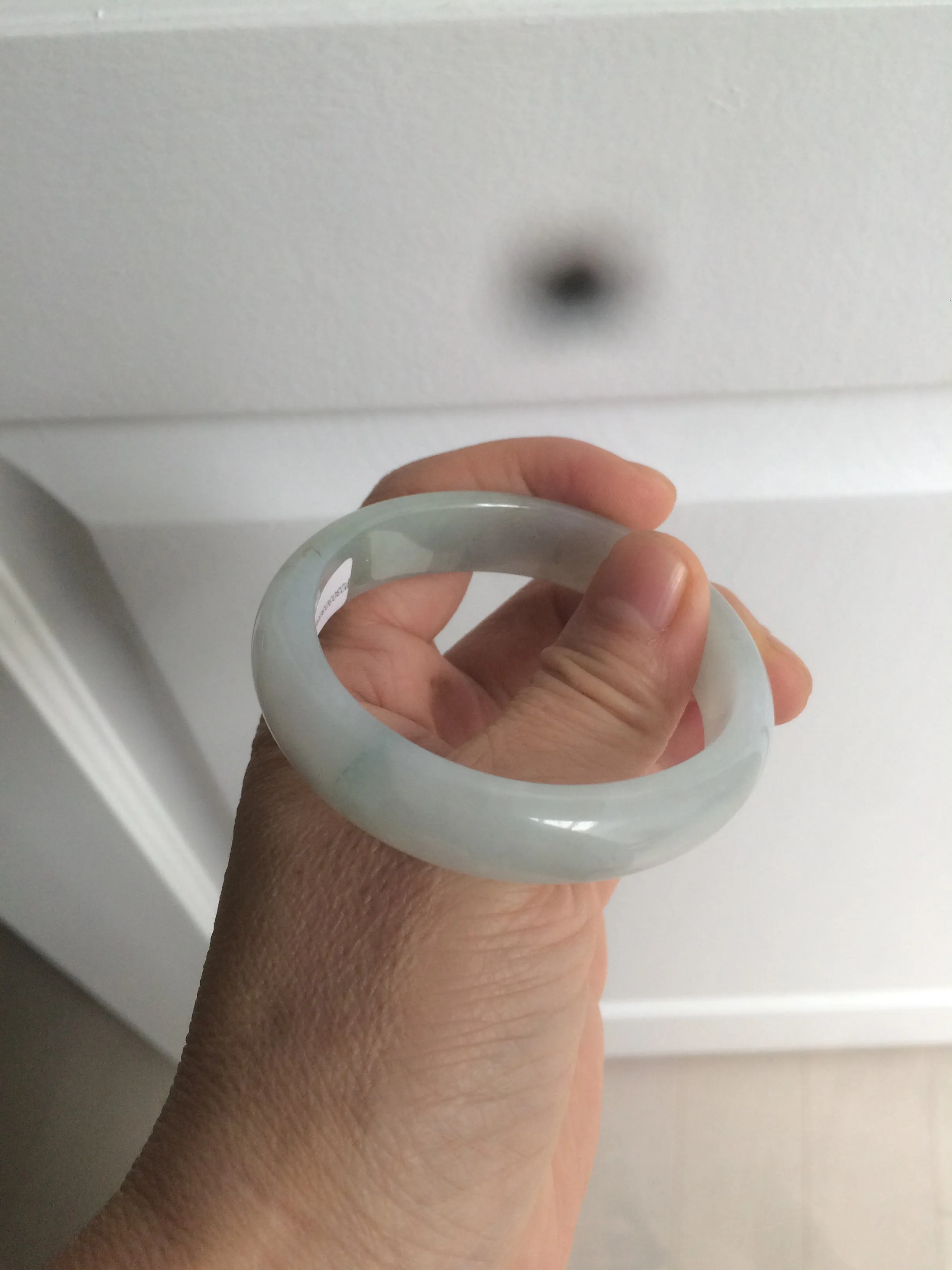 49mm Certified Type A 100% Natural light green white oval Jadeite Jade bangle AX56-0365