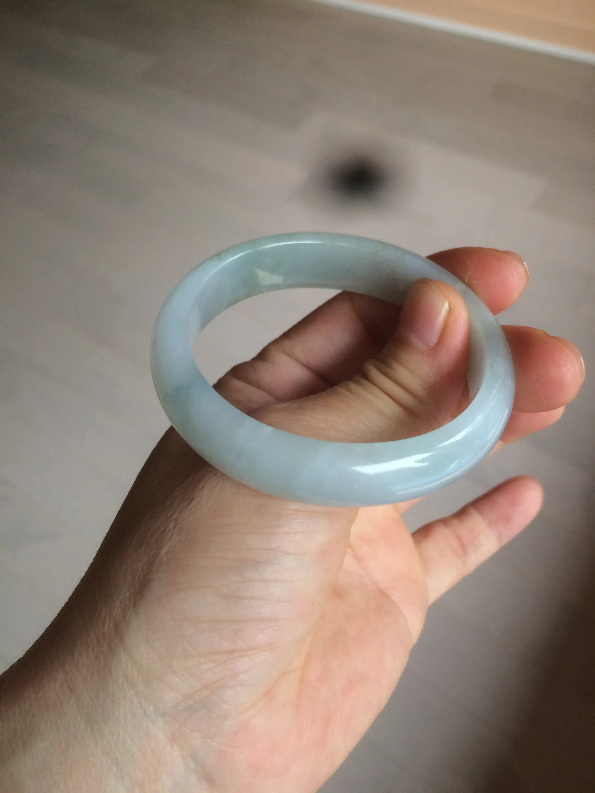49mm Certified Type A 100% Natural light green white oval Jadeite Jade bangle AX56-0365