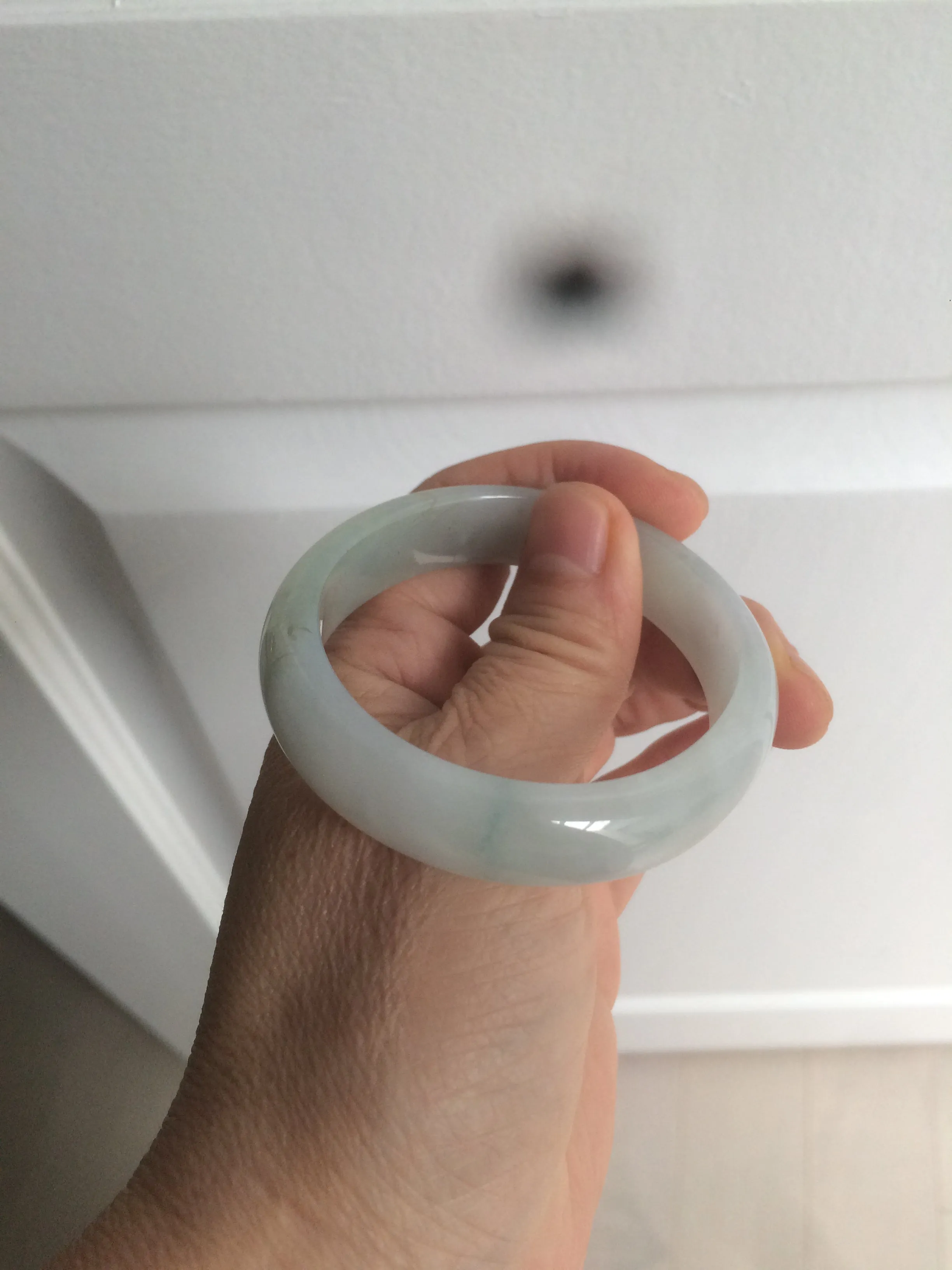 49mm Certified Type A 100% Natural light green white oval Jadeite Jade bangle AX56-0365