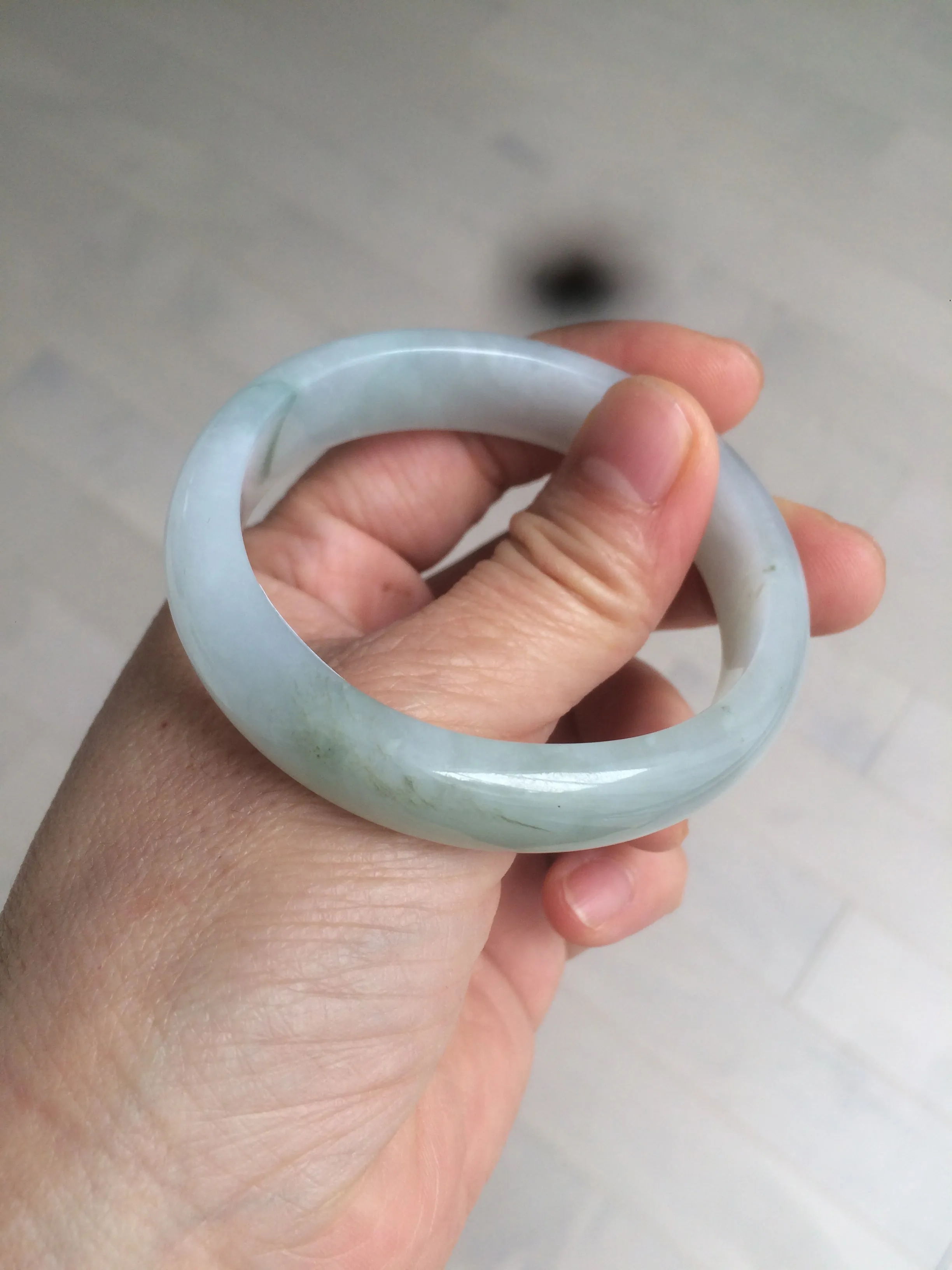 49mm Certified Type A 100% Natural light green white oval Jadeite Jade bangle AX56-0365