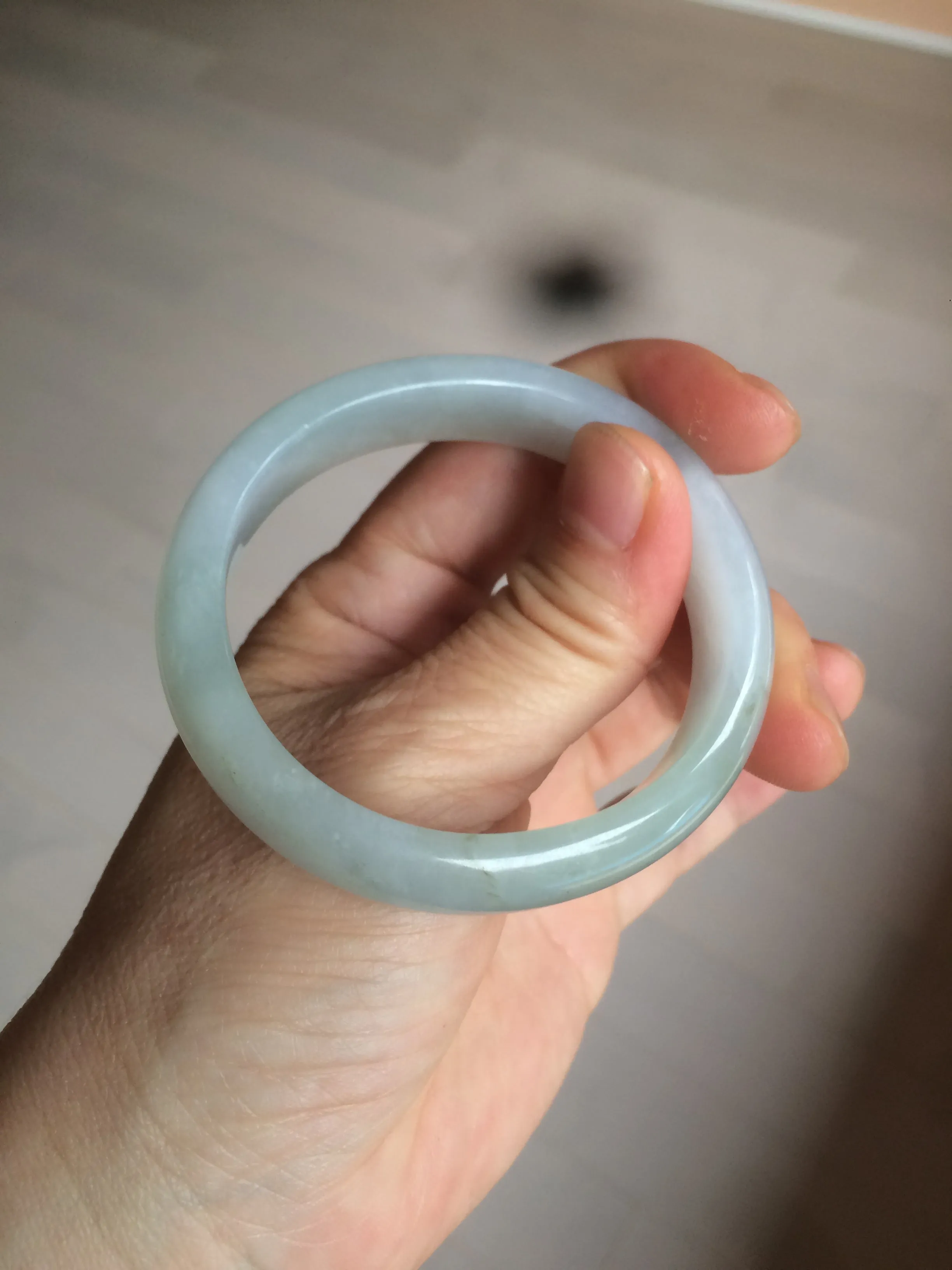 49mm Certified Type A 100% Natural light green white oval Jadeite Jade bangle AX56-0365