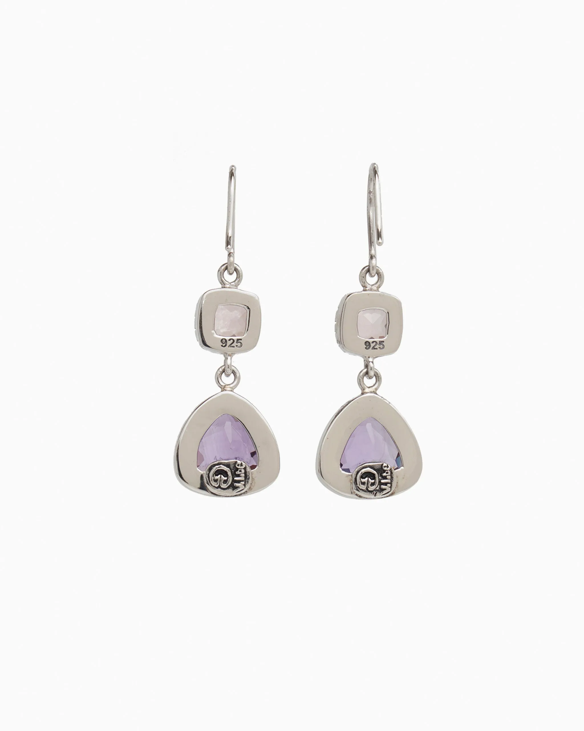 Angelfish Double Stone Drop Earrings - Amethyst/Rose Quartz