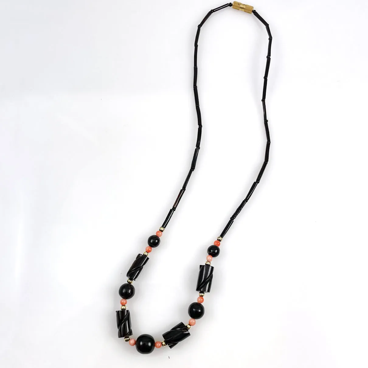 Black and Pink Coral Necklace Vintage