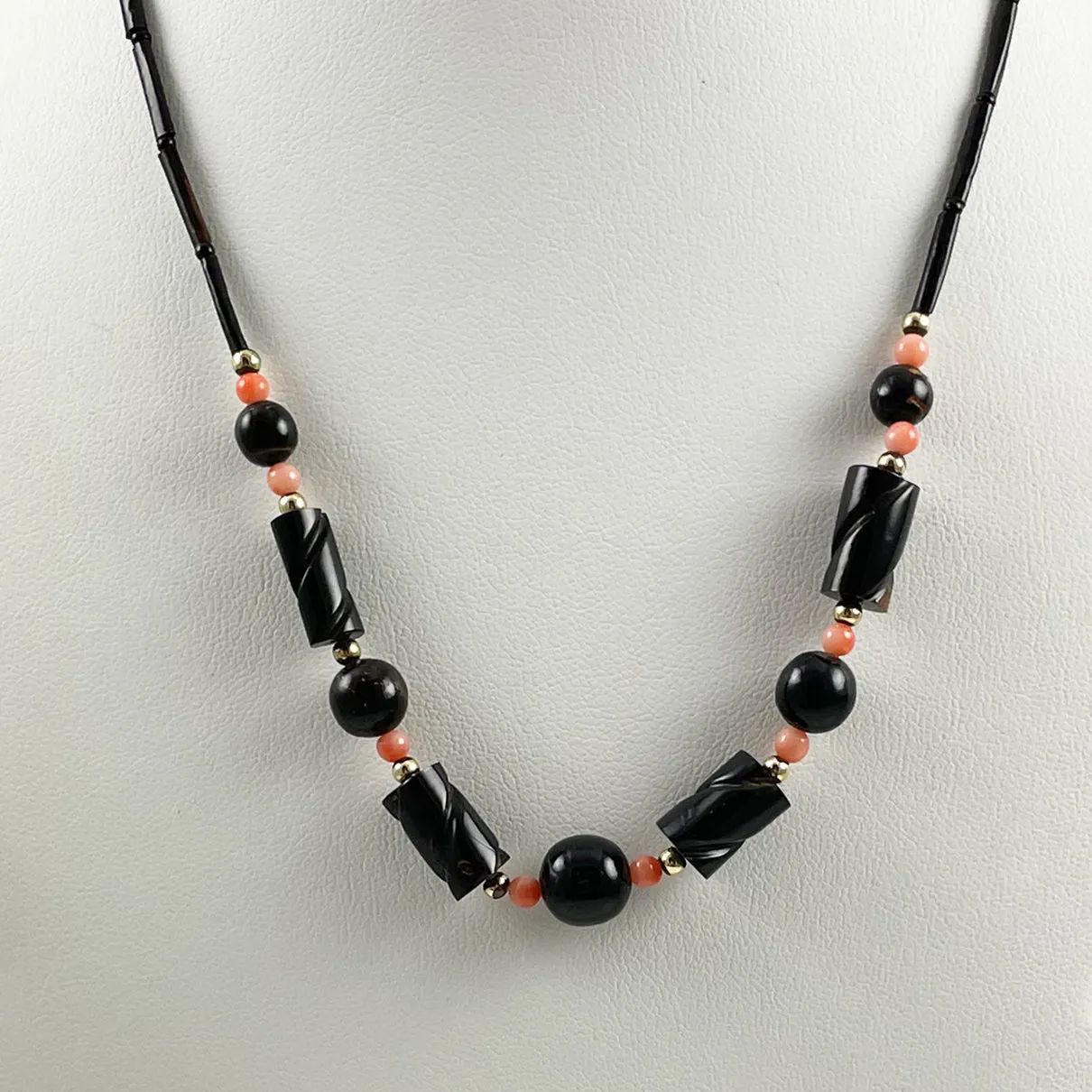 Black and Pink Coral Necklace Vintage