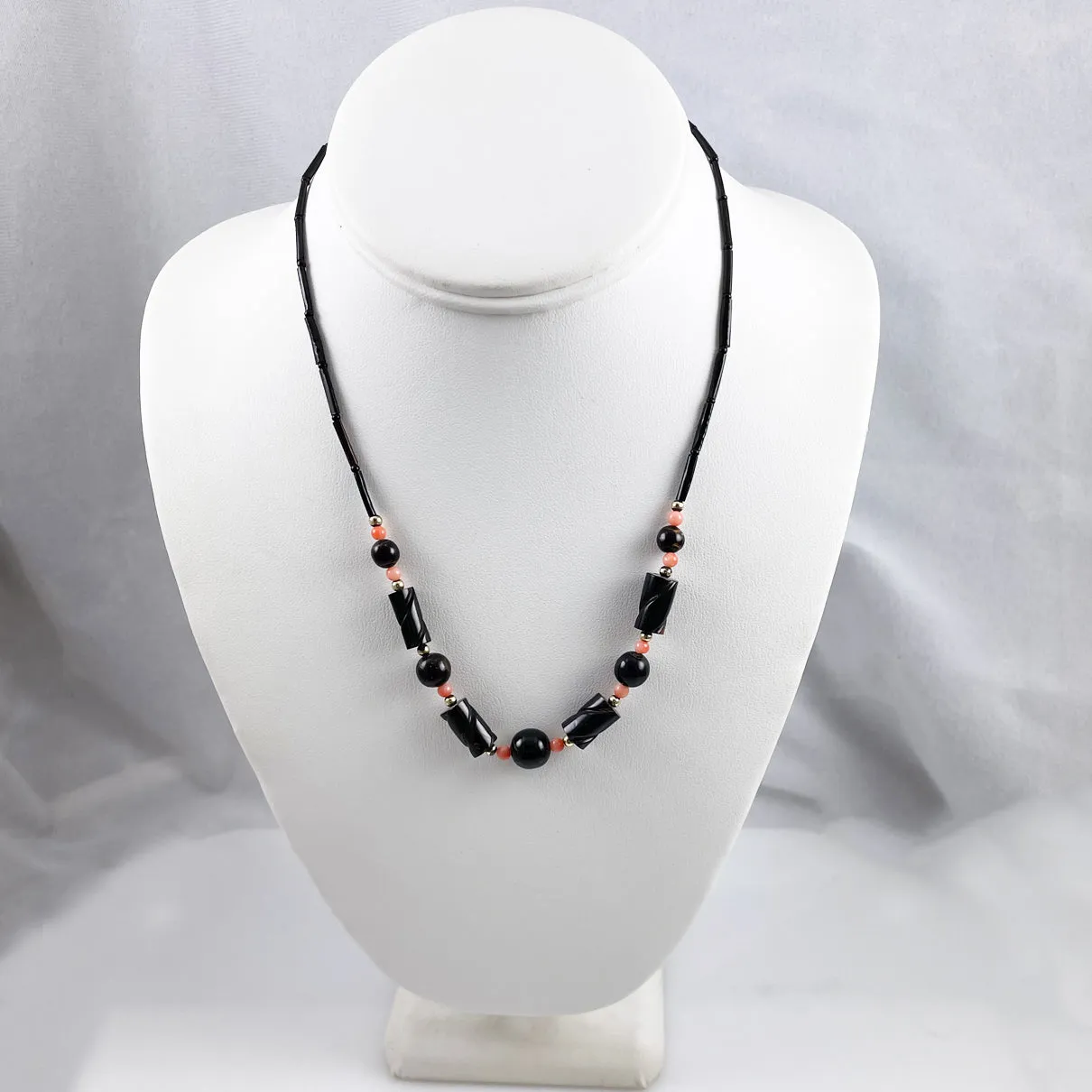Black and Pink Coral Necklace Vintage
