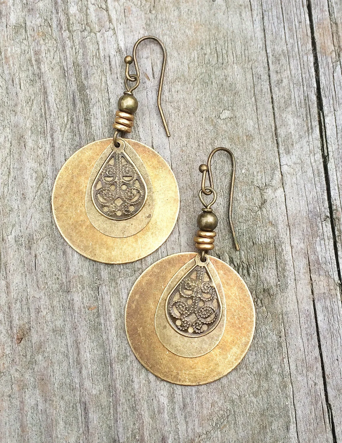 Bohemian Earrings - Dangle Boho Earrings - Brass Dangle Earrings - Boho Jewelry - Bohemian Jewelry - Ethnic Earrings - Ethnic Jewelry