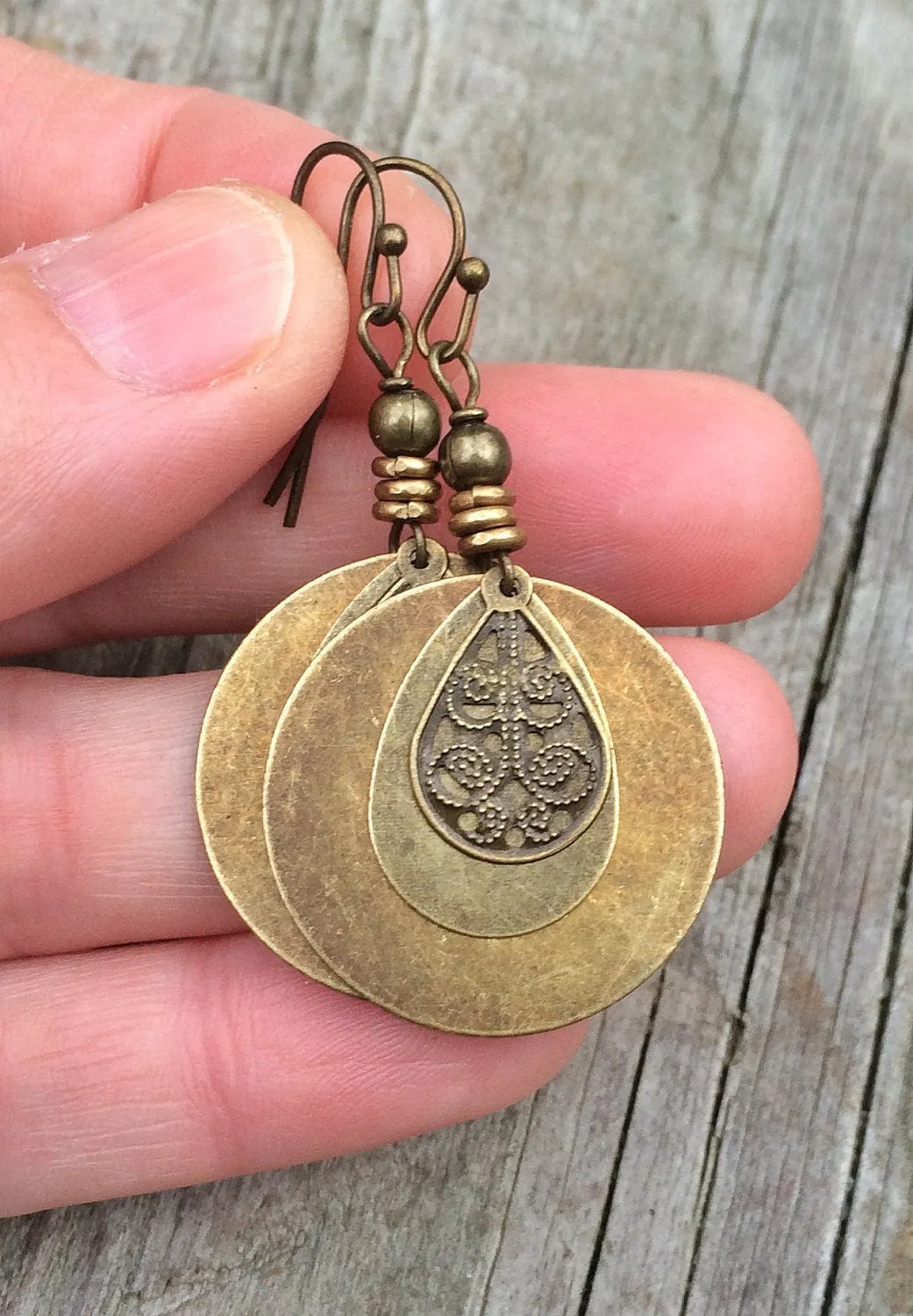 Bohemian Earrings - Dangle Boho Earrings - Brass Dangle Earrings - Boho Jewelry - Bohemian Jewelry - Ethnic Earrings - Ethnic Jewelry