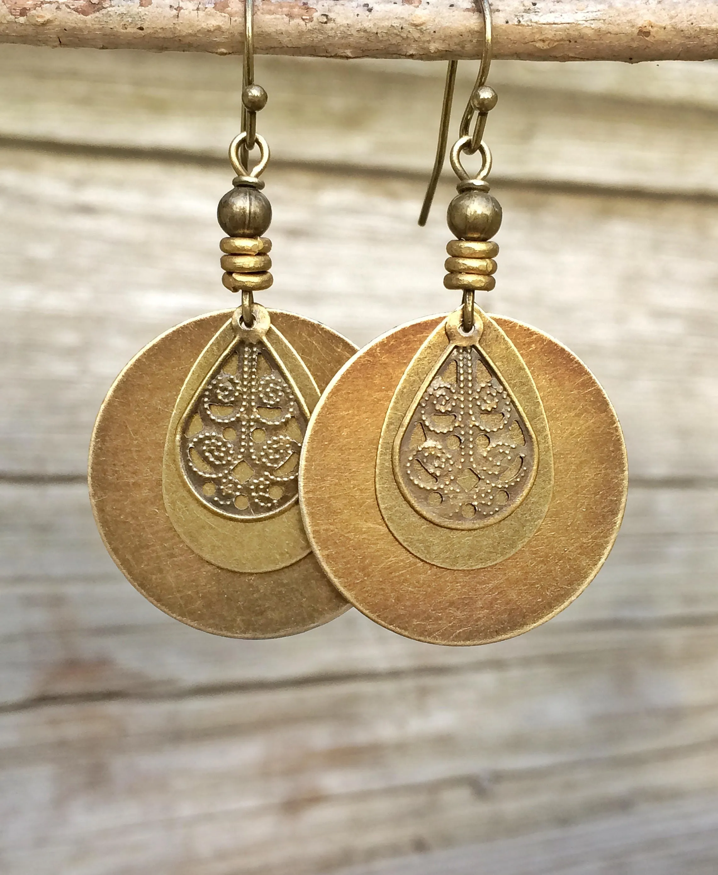 Bohemian Earrings - Dangle Boho Earrings - Brass Dangle Earrings - Boho Jewelry - Bohemian Jewelry - Ethnic Earrings - Ethnic Jewelry
