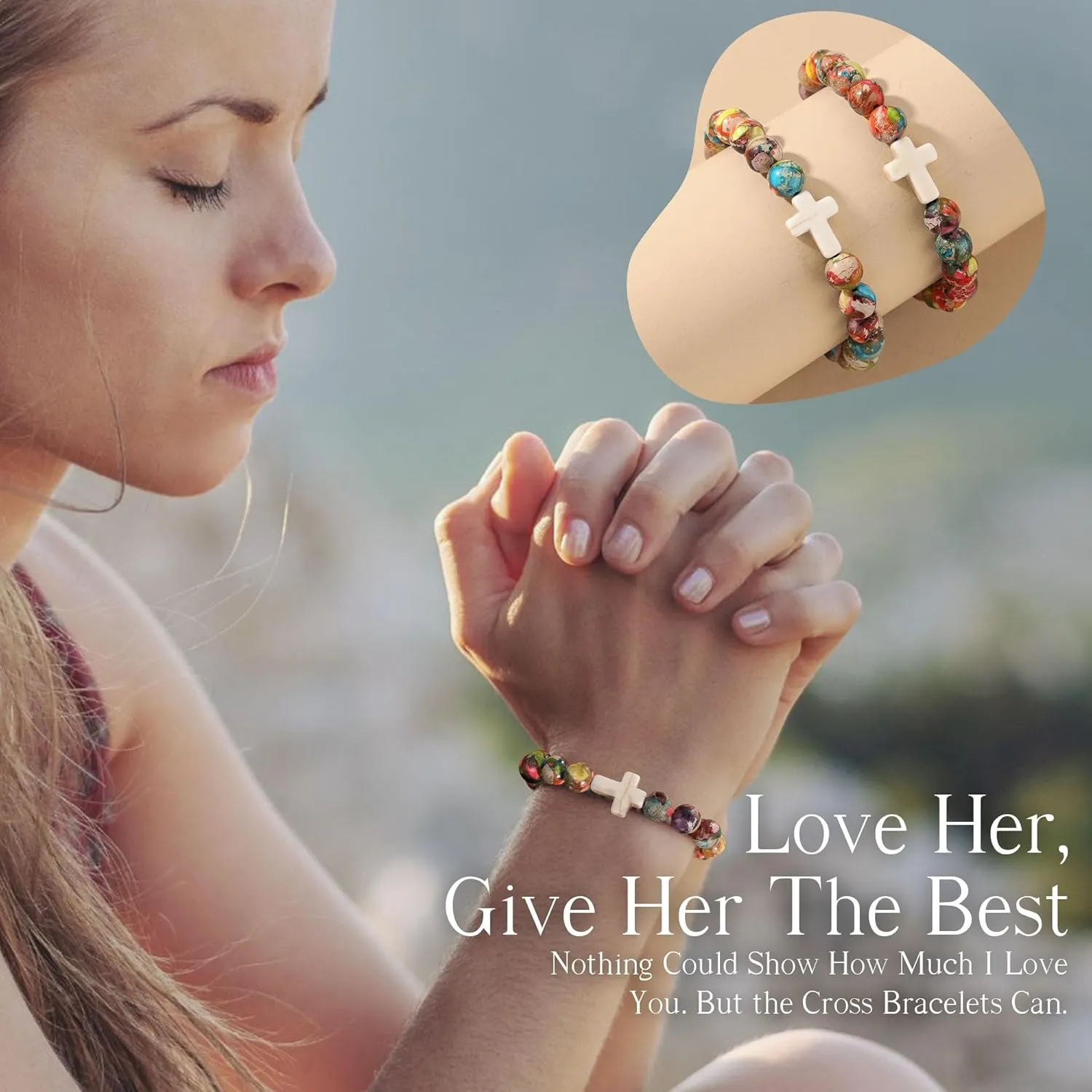 Christian Gifts for Women Cross Bracelets Imperial Nature Stone Bead Bracelet Confirmation Baptism Gifts for Teen Girls Easter Basket Stuffers for Teens Christmas Religious Jewelry