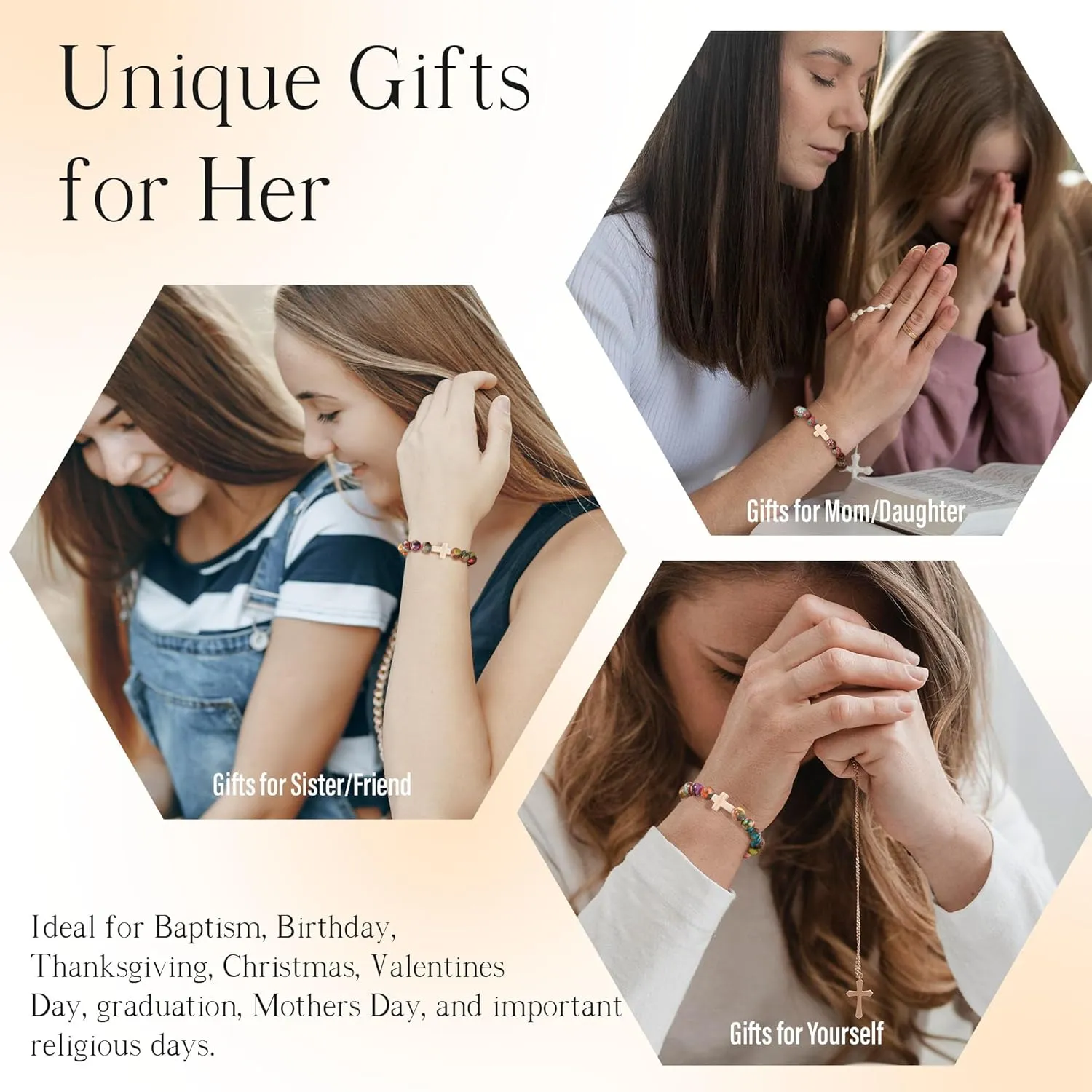 Christian Gifts for Women Cross Bracelets Imperial Nature Stone Bead Bracelet Confirmation Baptism Gifts for Teen Girls Easter Basket Stuffers for Teens Christmas Religious Jewelry