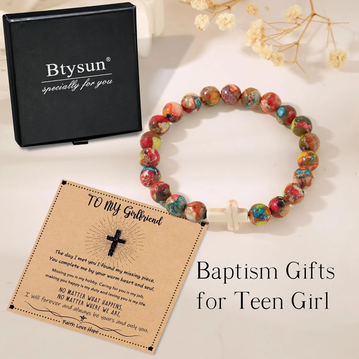 Christian Gifts for Women Cross Bracelets Imperial Nature Stone Bead Bracelet Confirmation Baptism Gifts for Teen Girls Easter Basket Stuffers for Teens Christmas Religious Jewelry