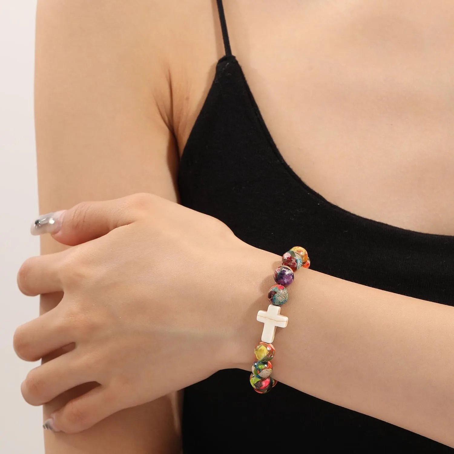 Christian Gifts for Women Cross Bracelets Imperial Nature Stone Bead Bracelet Confirmation Baptism Gifts for Teen Girls Easter Basket Stuffers for Teens Christmas Religious Jewelry